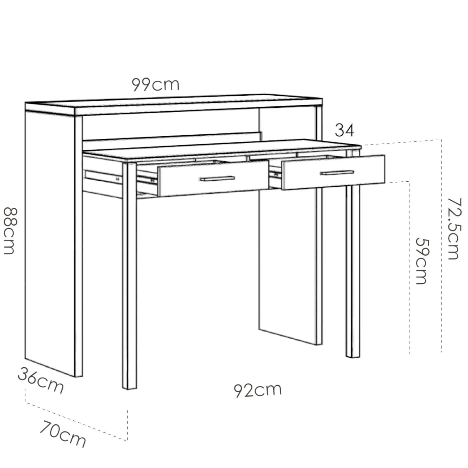 Consolle con scrivania estraibile 99x36-70 cm in legno bianco lucido - Savage