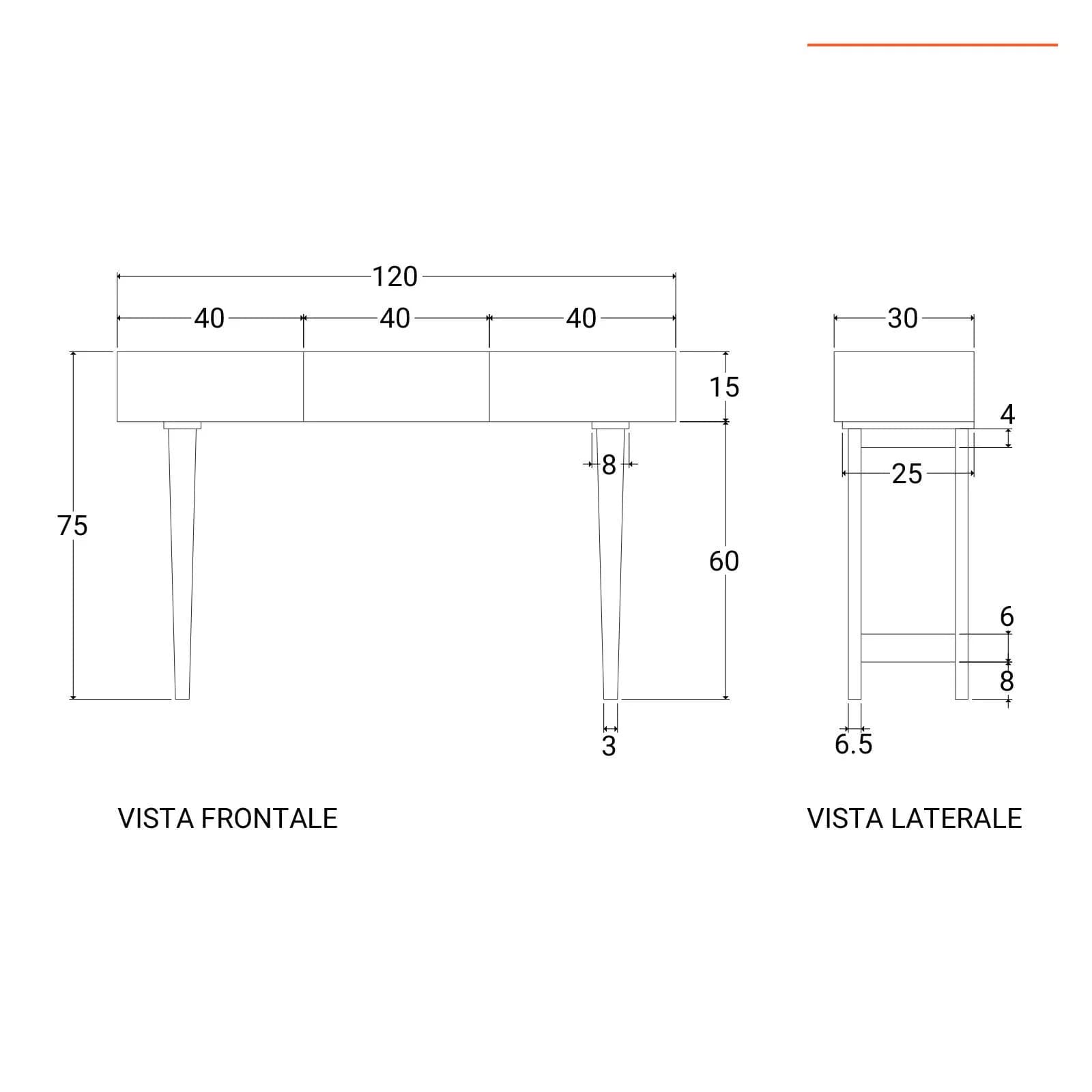 Consolle 120x75h cm in legno di acacia con 3 cassetti - Freia Acacia