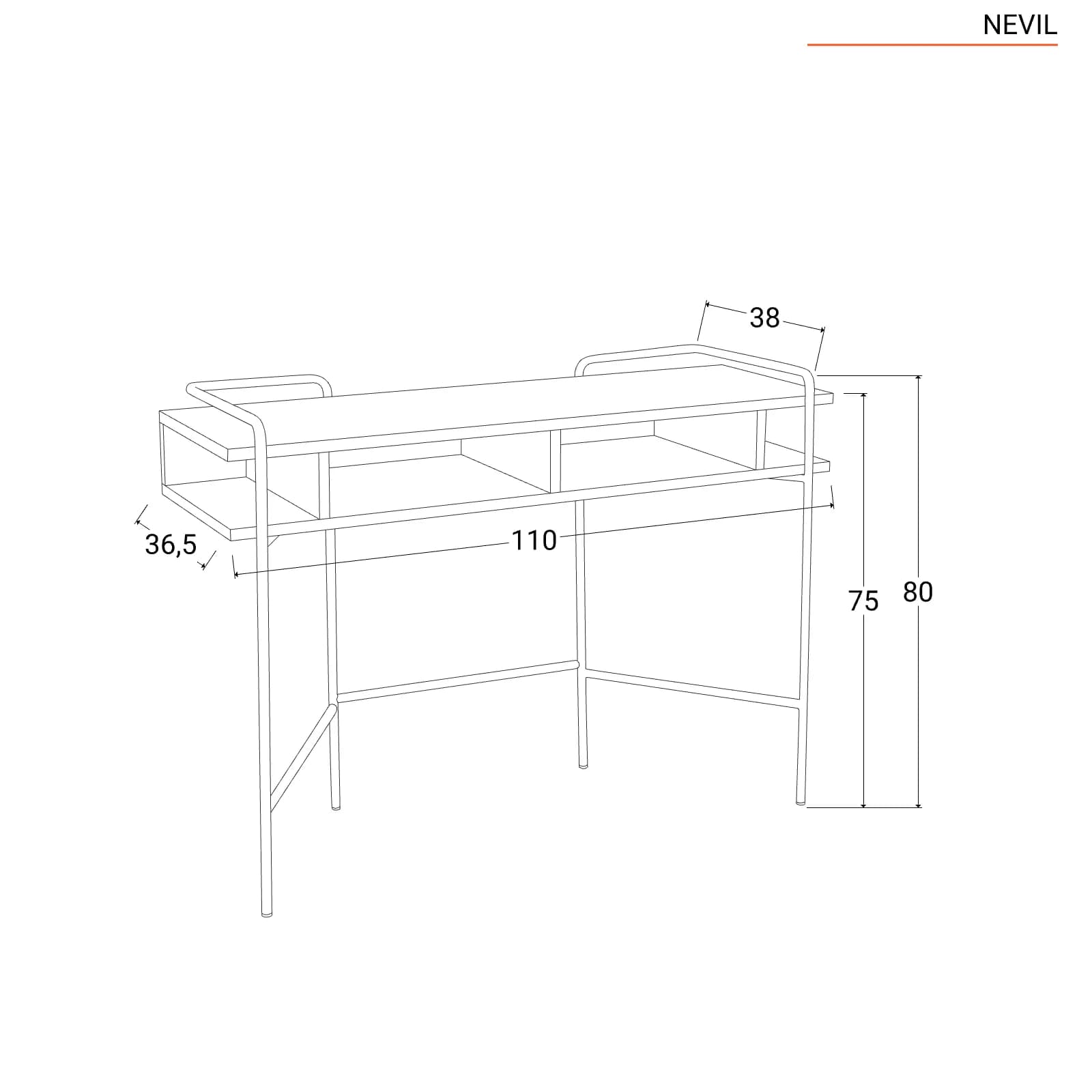 Consolle 110cm con piano in legno rovere e struttura in metallo oro - Nevil