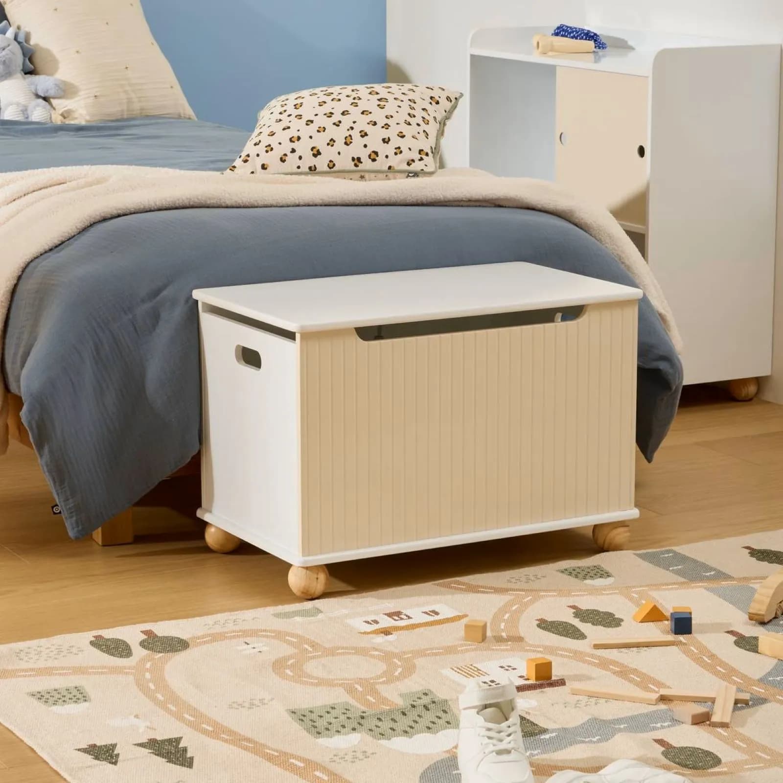 Contenitore 60x42h cm bianco in legno giallo crema - Laleh Kids