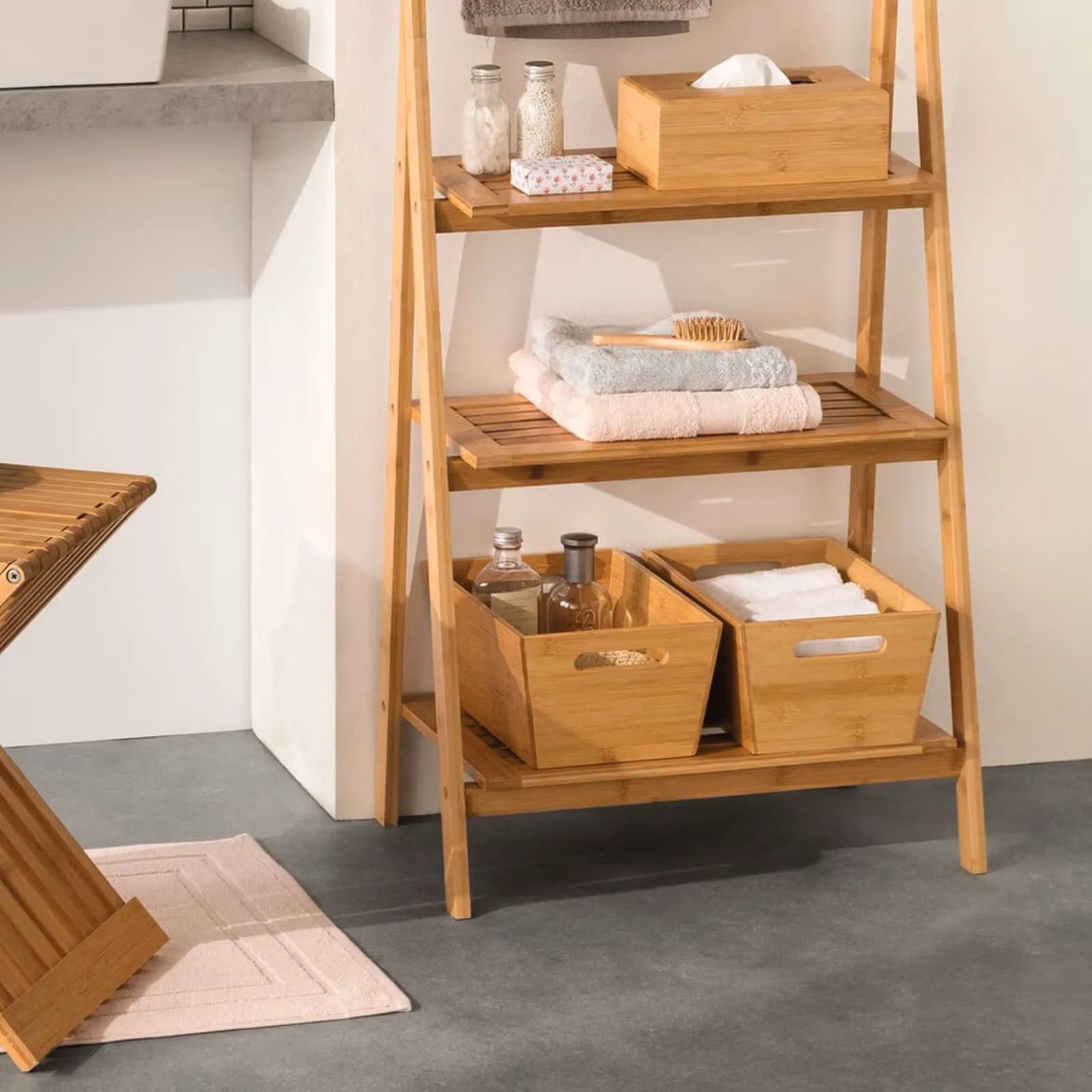 Contenitore portaoggetti 30x13h cm in bambù naturale con manici