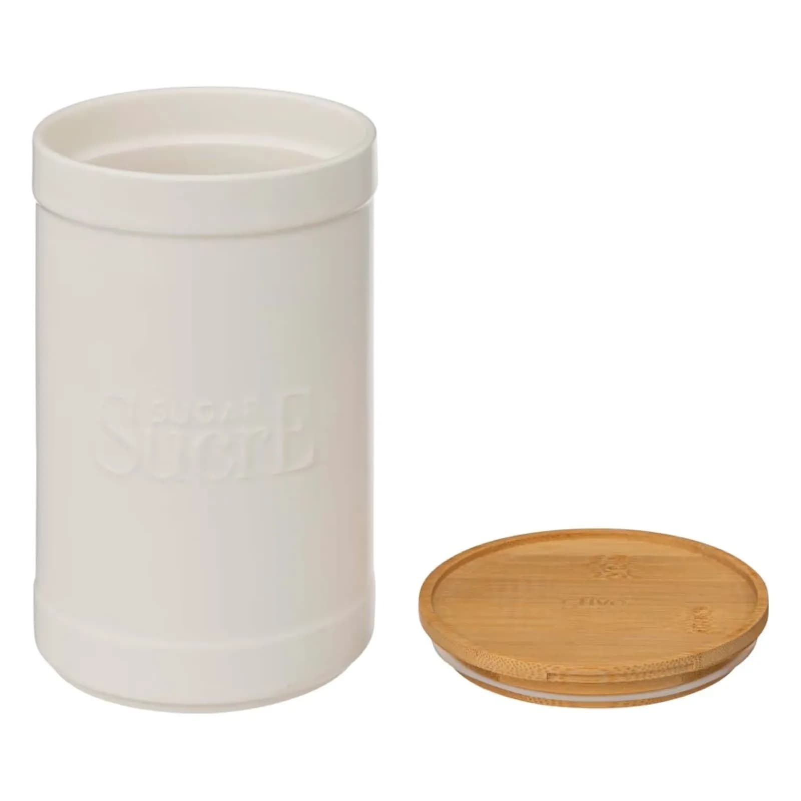 Contenitore rotondo 12 cm in ceramica bianco e coperchio in bambù