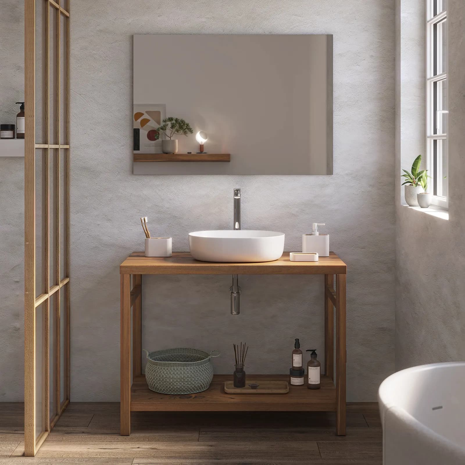 Set 2 accessori d'appoggio bianco e bambù naturale - Ninfea di Gedy
