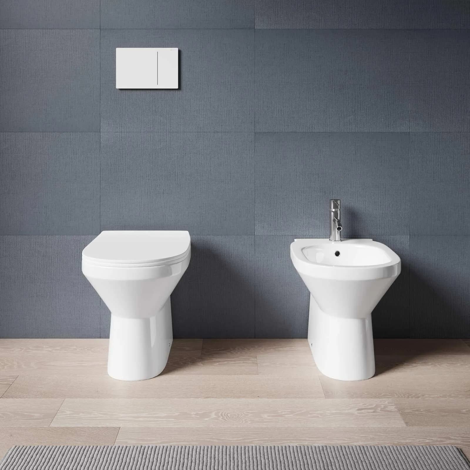 Coppia di sanitari filomuro senza brida con copriwc softclose - Misk