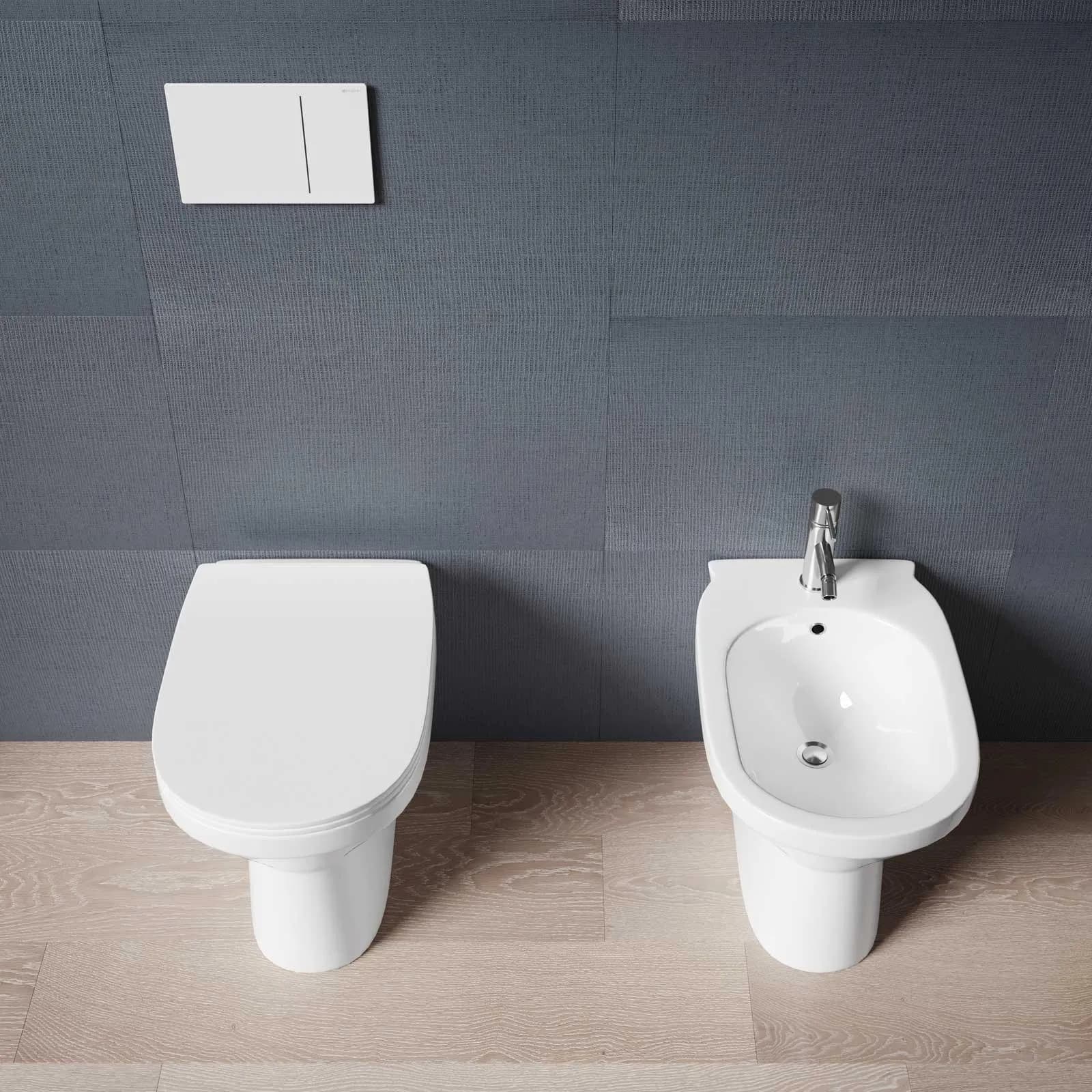 Coppia di sanitari filomuro senza brida con copriwc softclose - Misk