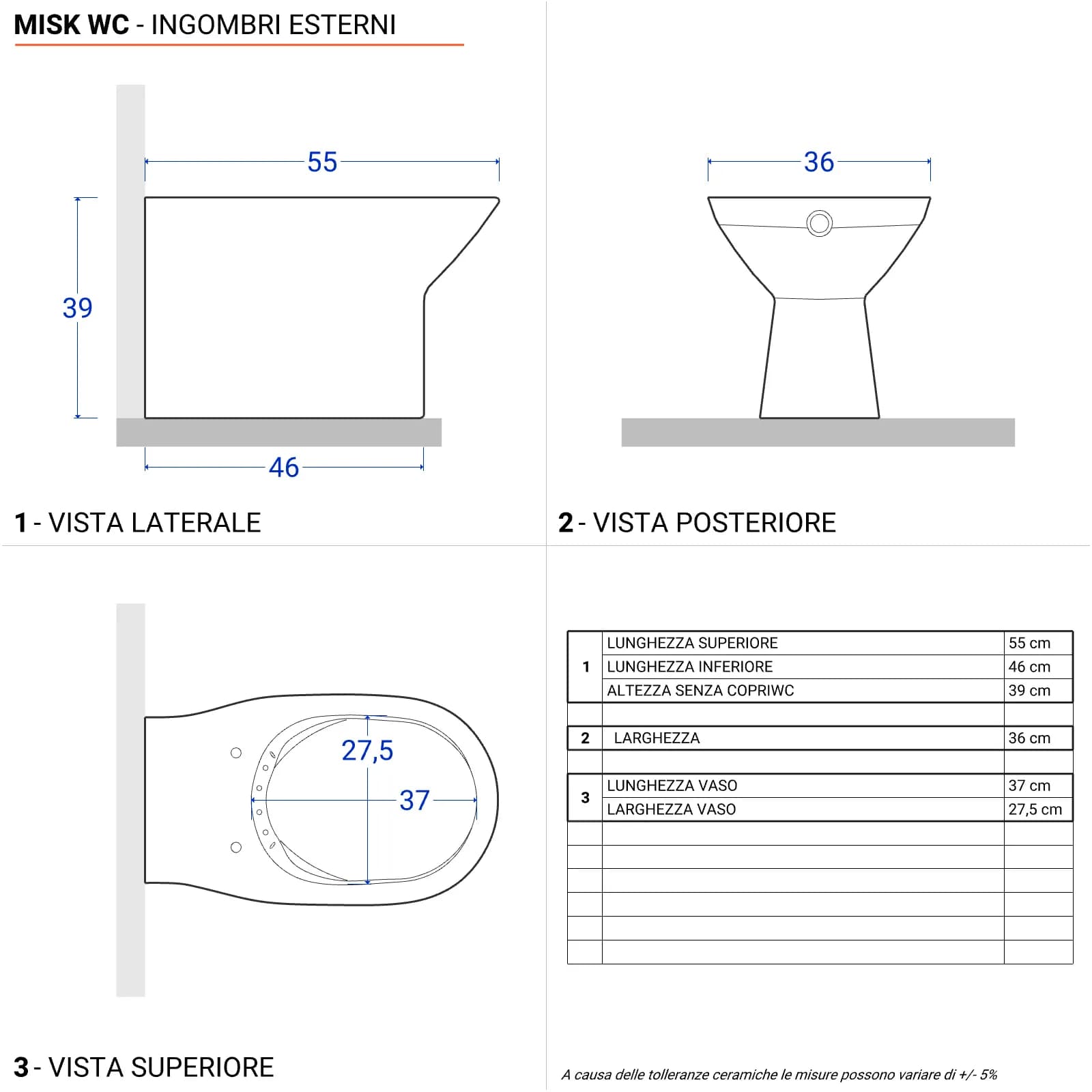 Coppia di sanitari filomuro senza brida con copriwc softclose - Misk
