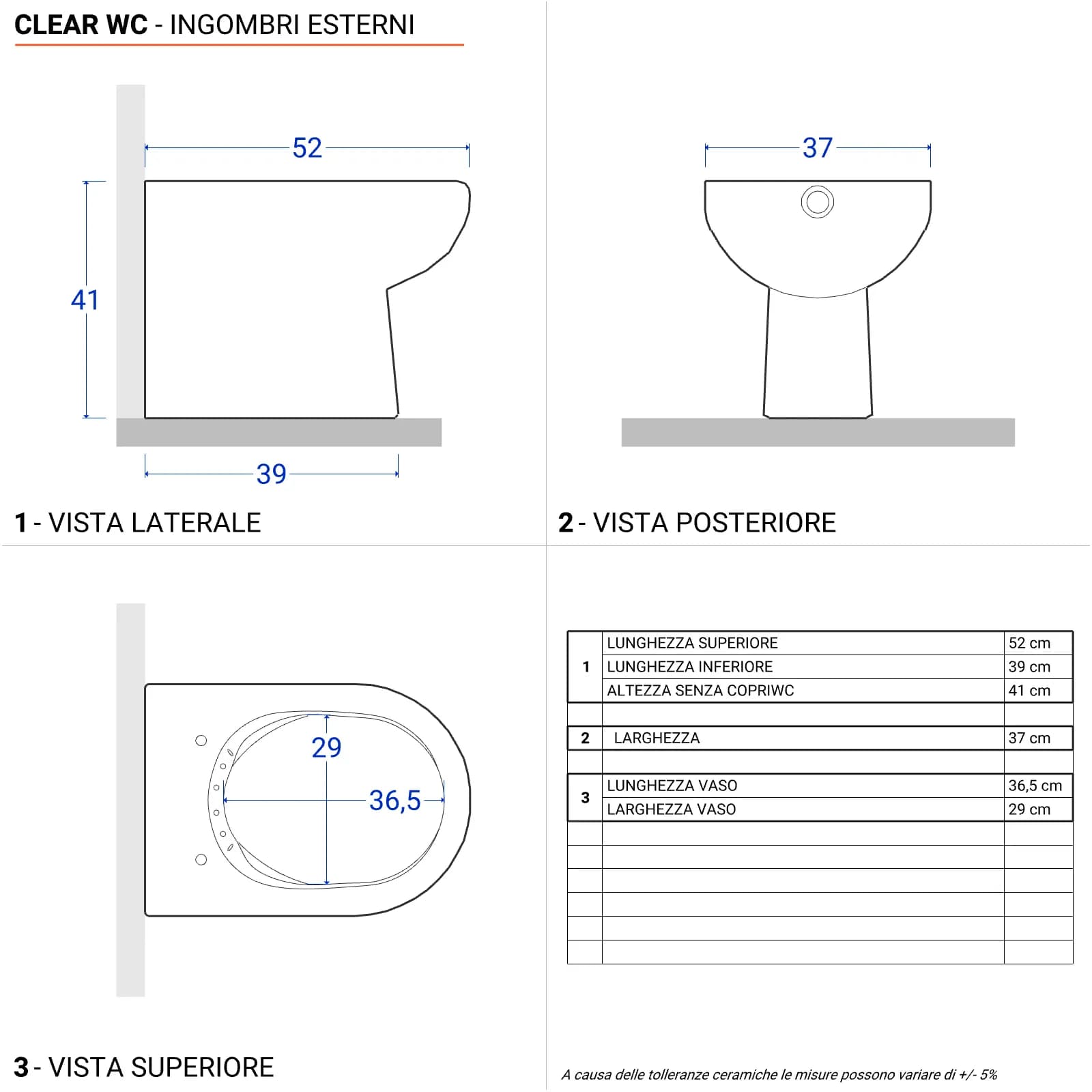 Coppia di sanitari filomuro in ceramica rimless con copriwc softclose - Clear