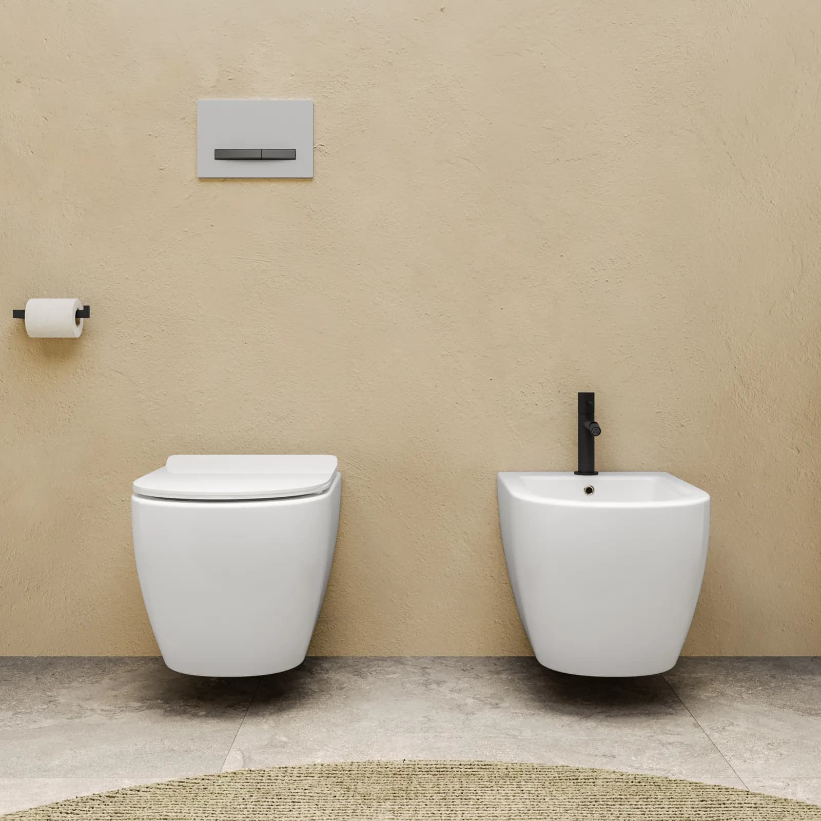 Coppia di sanitari sospesi in ceramica rimless con copriwc softclose - City