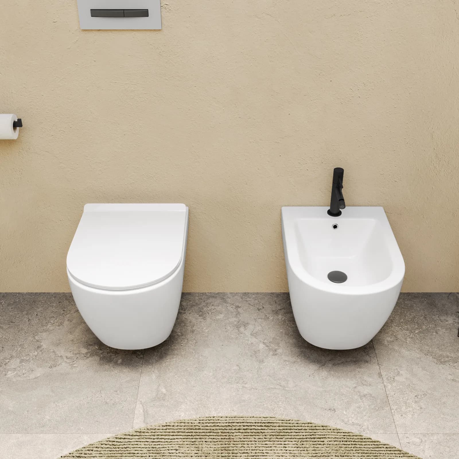Coppia di sanitari sospesi in ceramica rimless con copriwc softclose - City