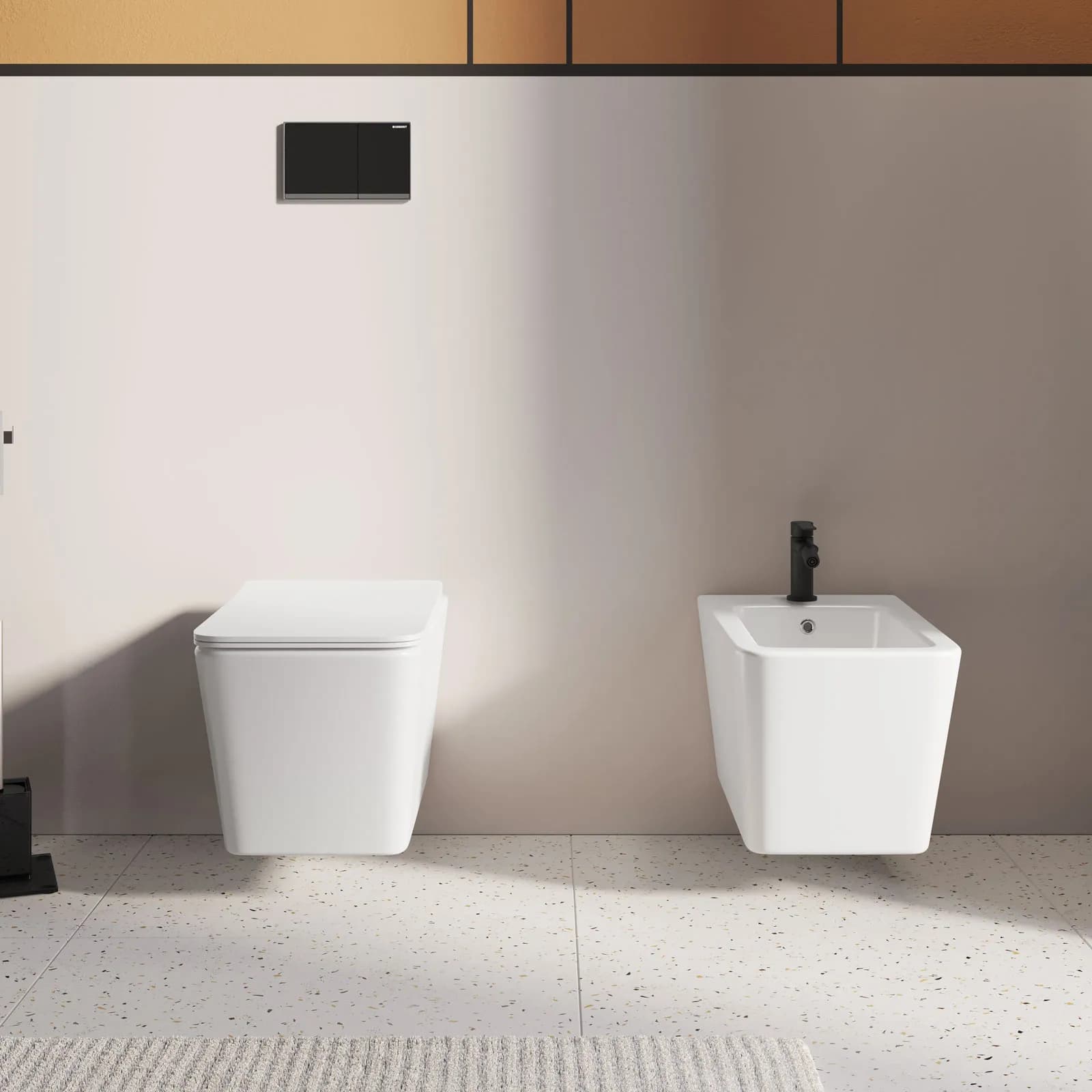 Coppia di sanitari sospesi in ceramica rimless con copriwc softclose - Urban