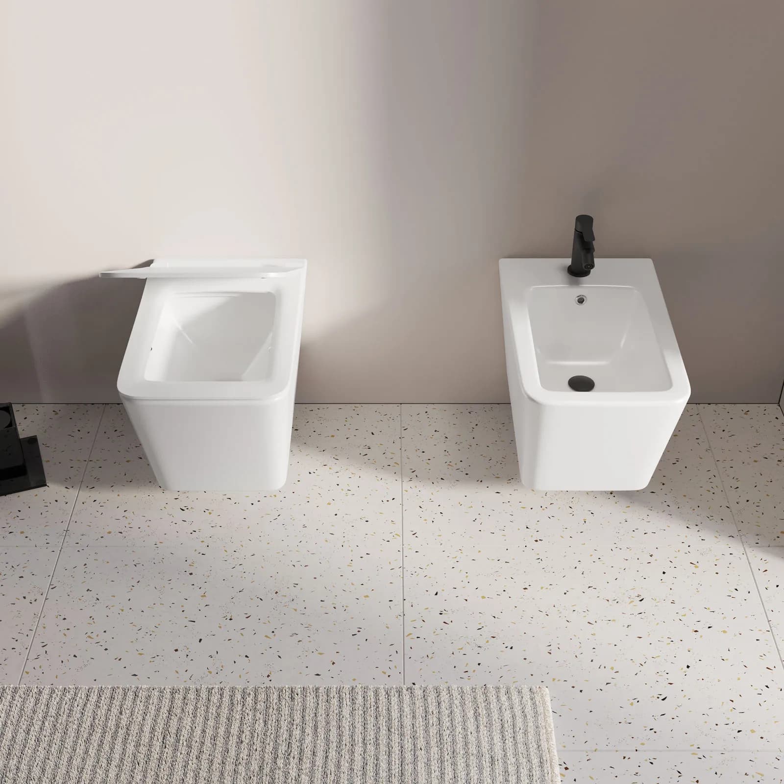 Coppia di sanitari sospesi in ceramica rimless con copriwc softclose - Urban