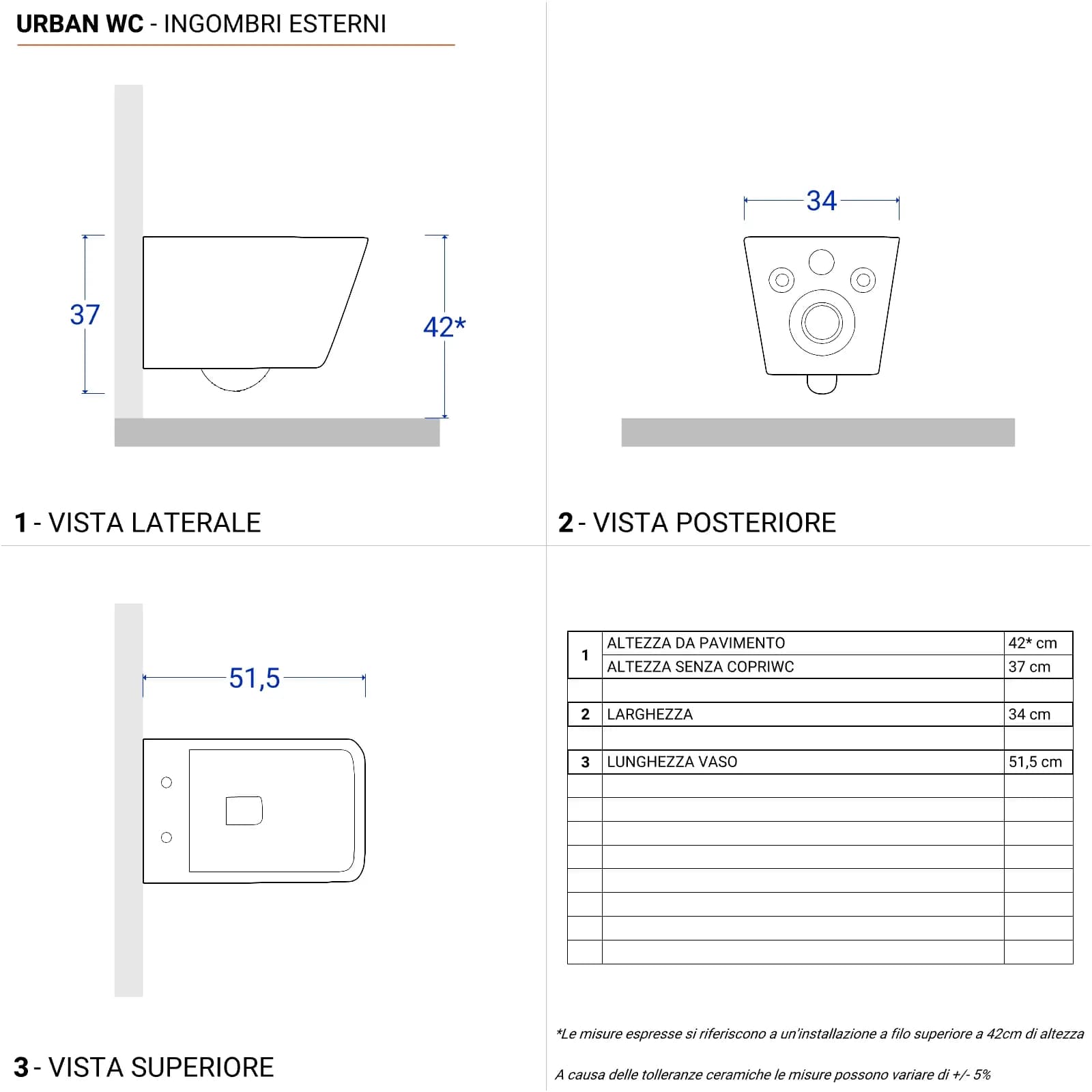 Coppia di sanitari sospesi in ceramica rimless con copriwc softclose - Urban