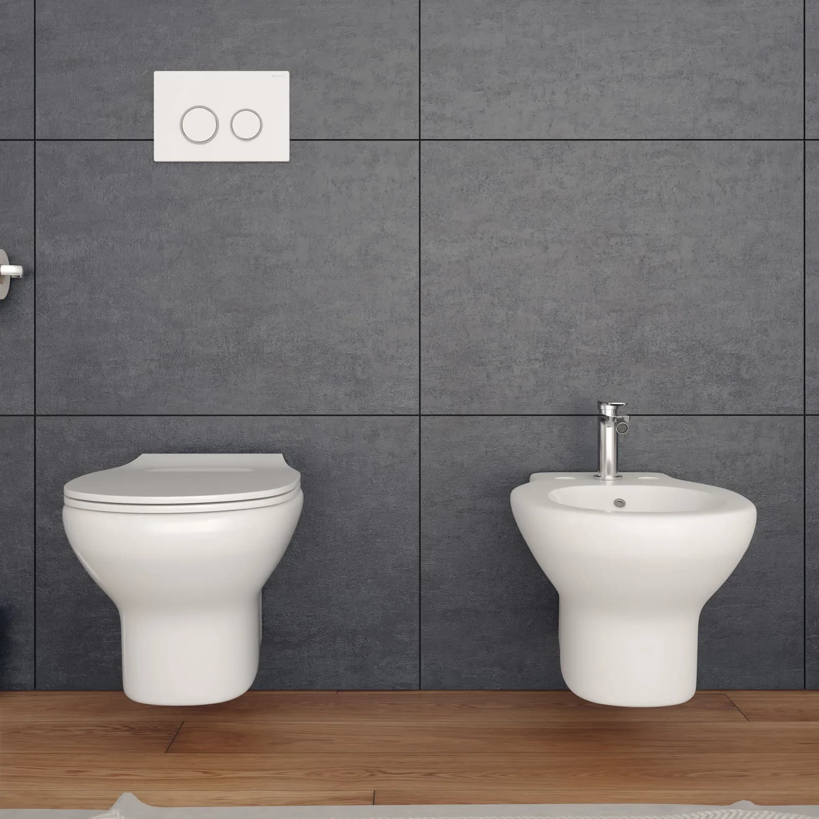 Coppia di sanitari sospesi senza brida con copriwc softclose e kit di fissaggio incluso - Misk
