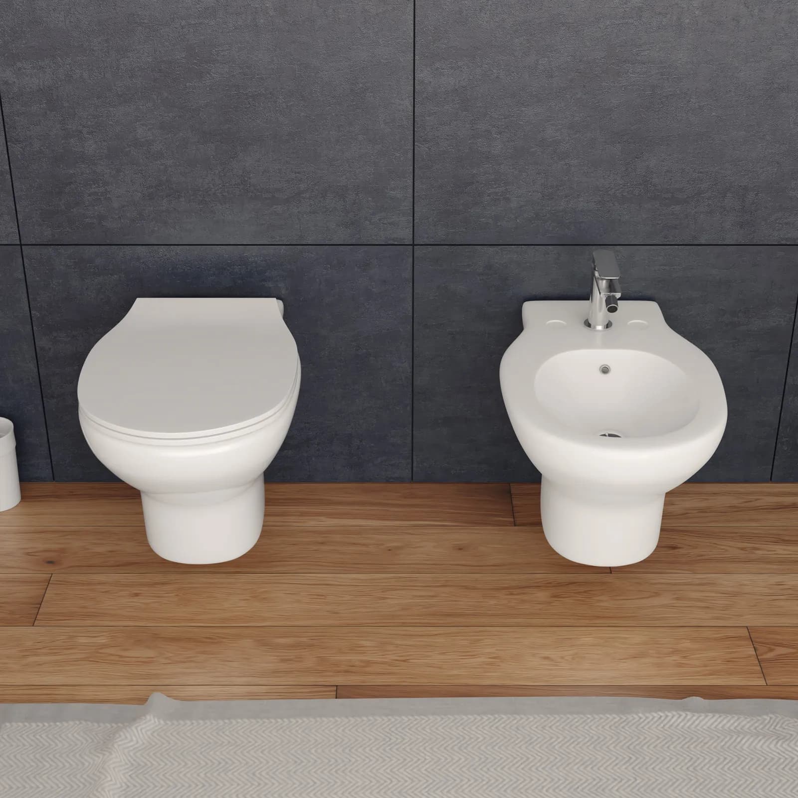 Coppia di sanitari sospesi senza brida con copriwc softclose e kit di fissaggio incluso - Misk