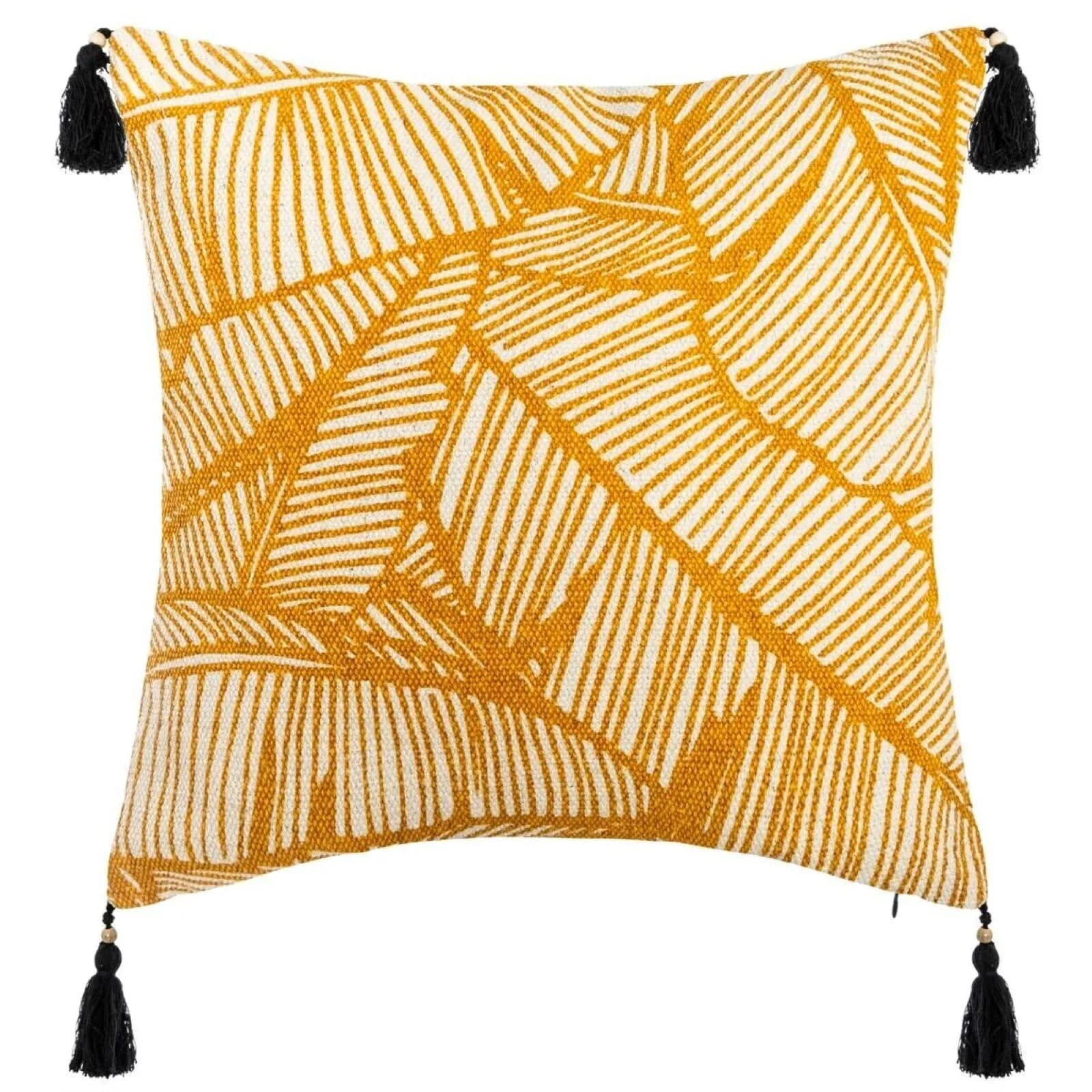 Copricuscino 40x40 cm in cotone nero e beige con motivo ocra
