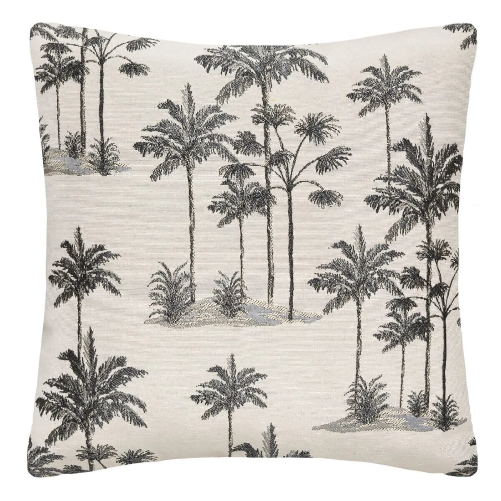 Copricuscino 40x40 cm in tessuto jacquard bianco panna con palme nere