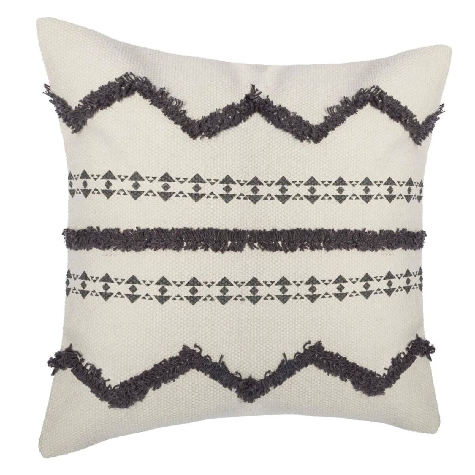 Copricuscino 40x40 cm taftato in cotone grigio e beige