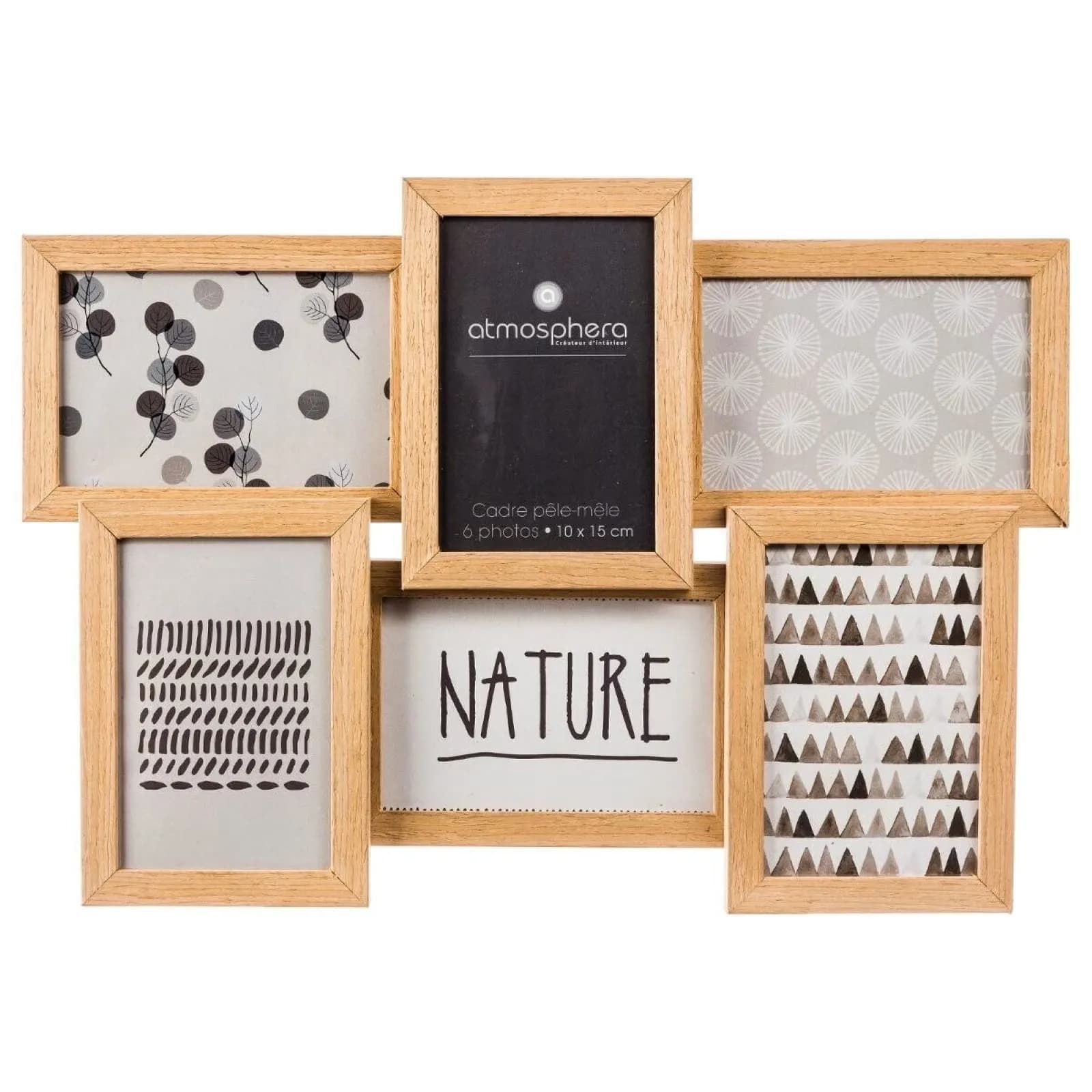 Cornice multipla 45x32 cm in legno naturale per 6 foto