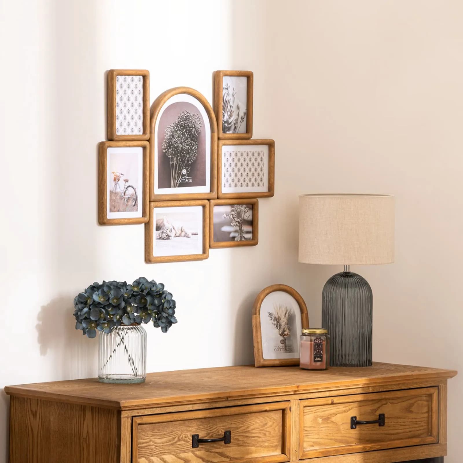 Cornice multipla 57x47h cm in legno di hevea naturale