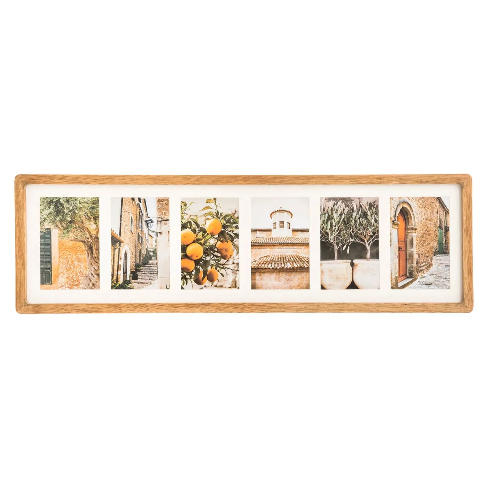 Cornice multipla 70x21h cm reversibile in legno di mango per 6 foto