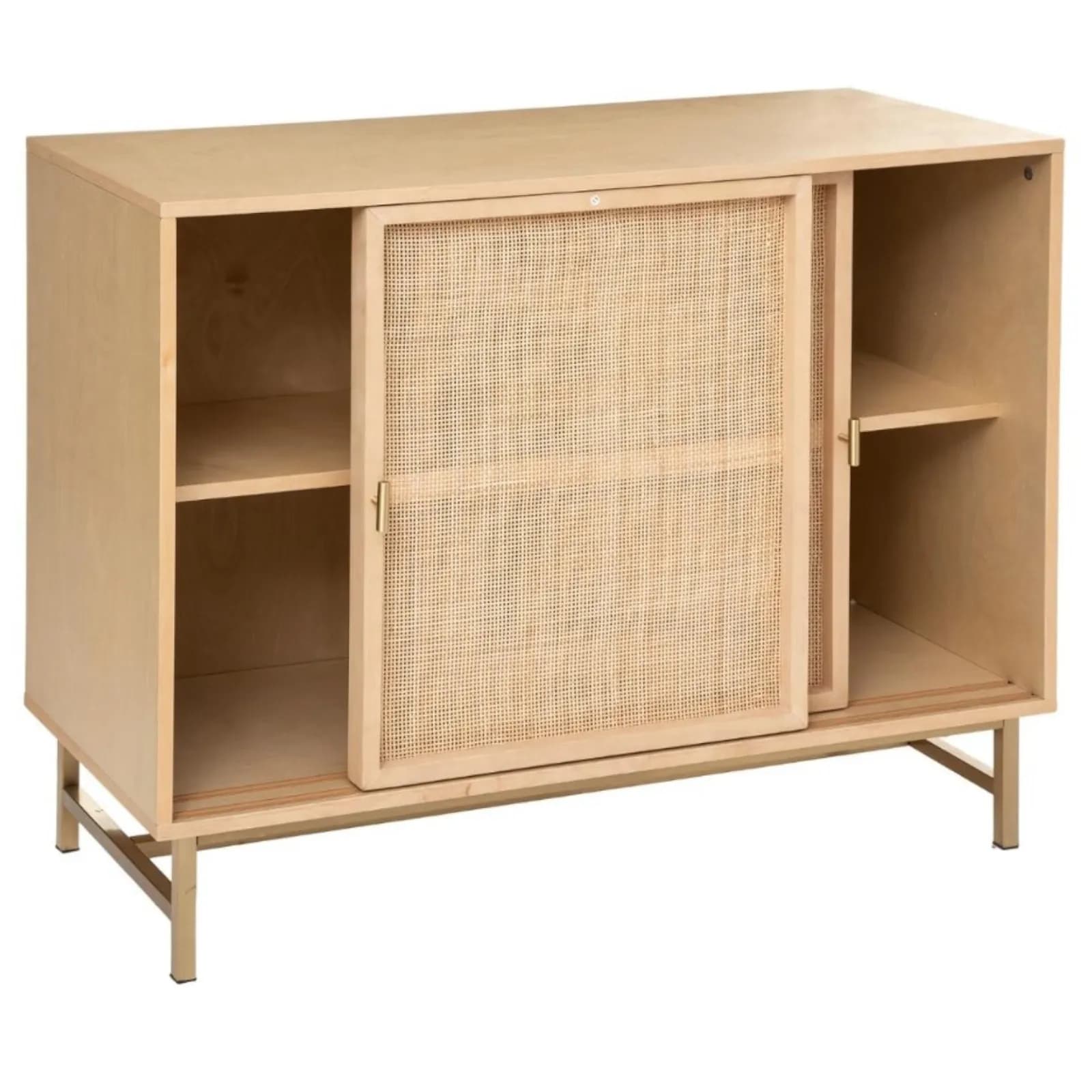 Madia 100x79h cm in legno e rattan naturale con 2 ante e struttura oro - Vallecas
