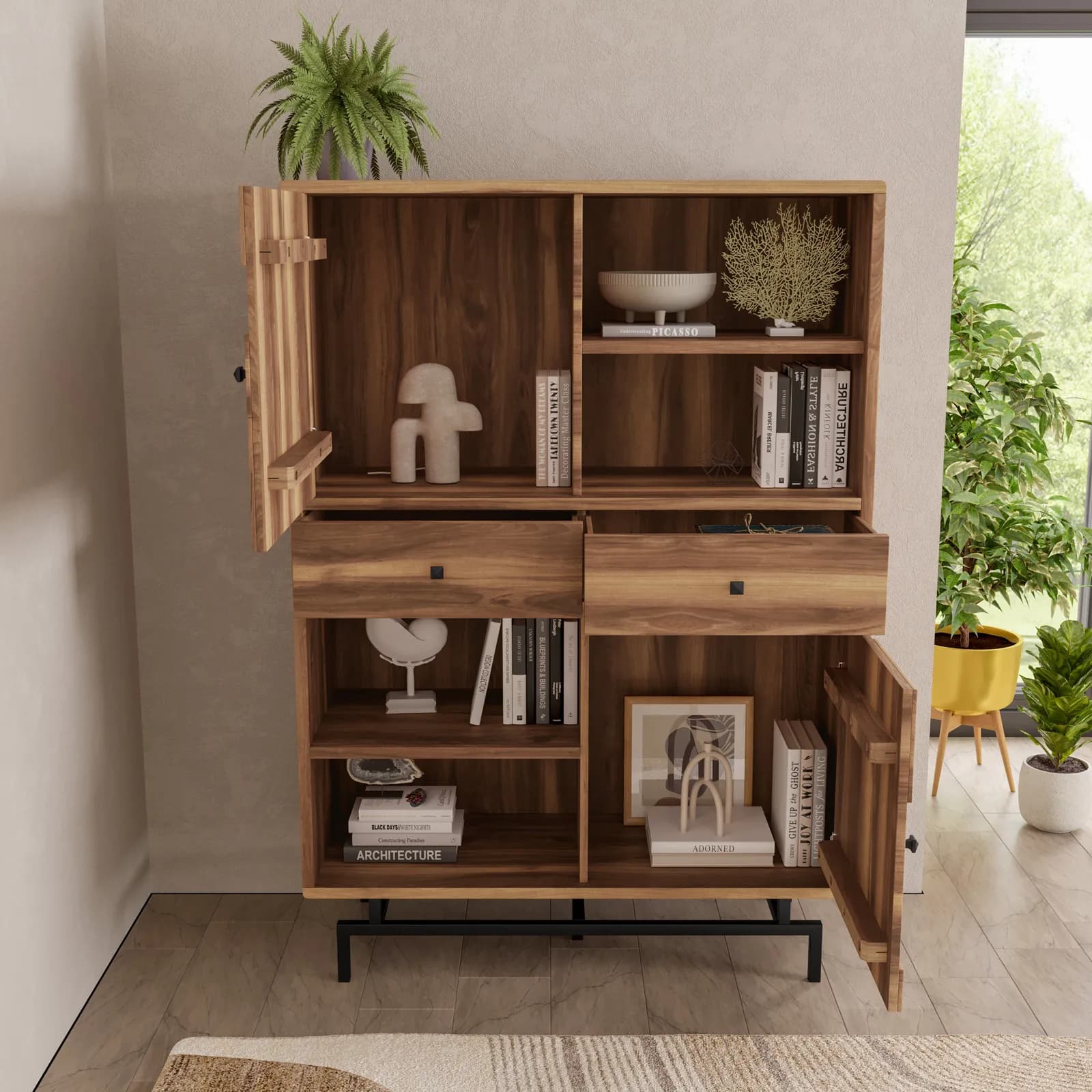 Credenza 118x169h cm in legno di acacia con 2 ante e 2 cassetti - Baktu