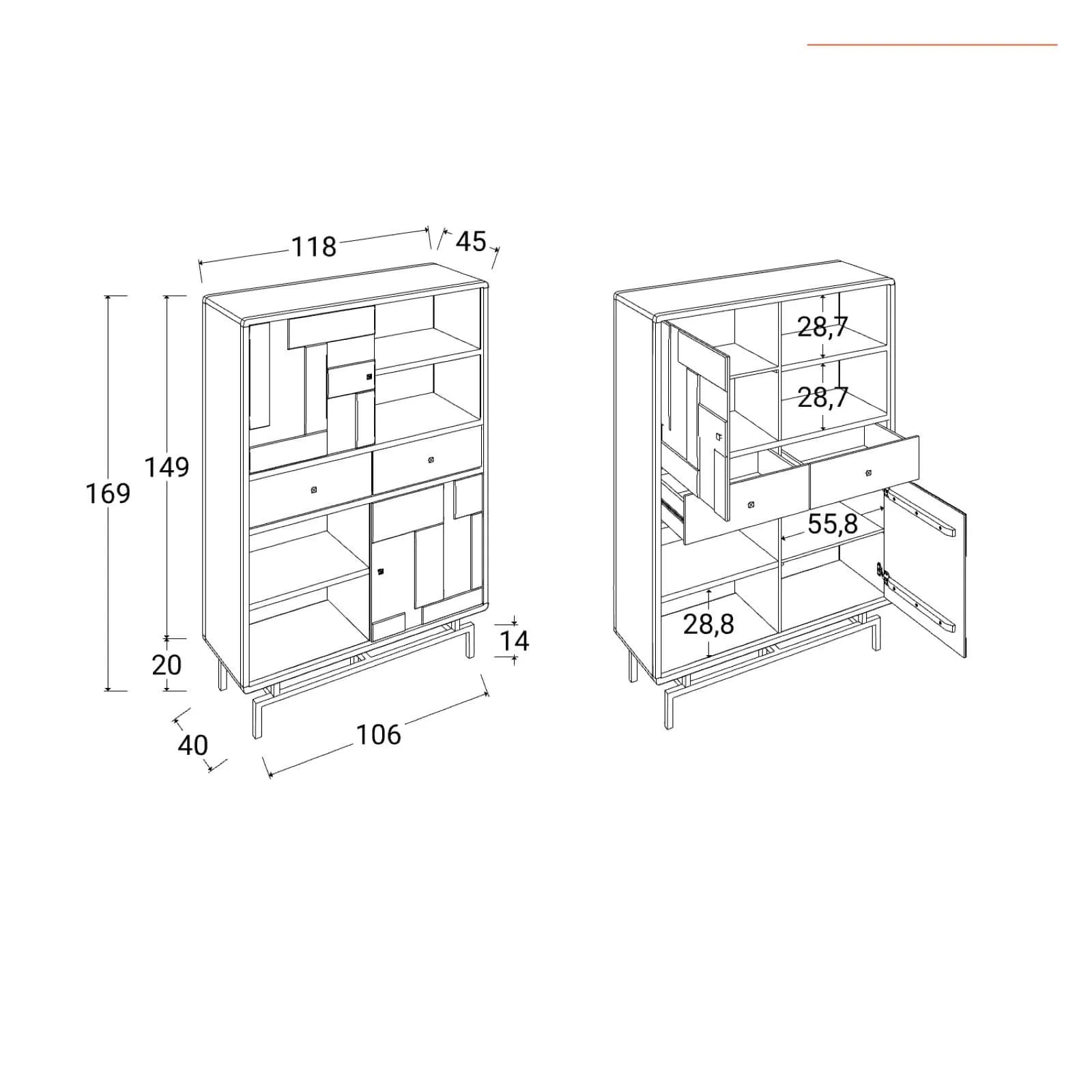 Credenza 118x169h cm in legno di acacia con 2 ante e 2 cassetti - Baktu