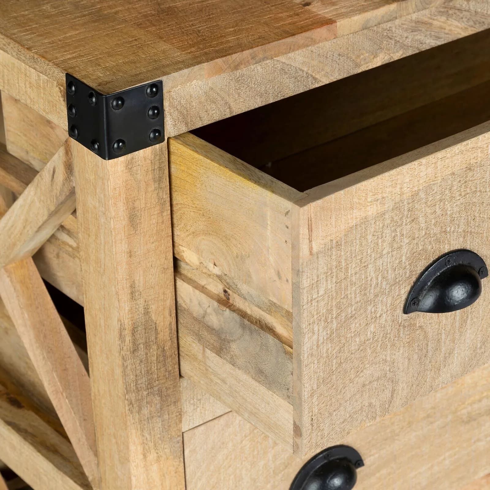 Credenza 150x105h cm in legno di mango e metallo con 6 cassetti e ruote - Tijuana