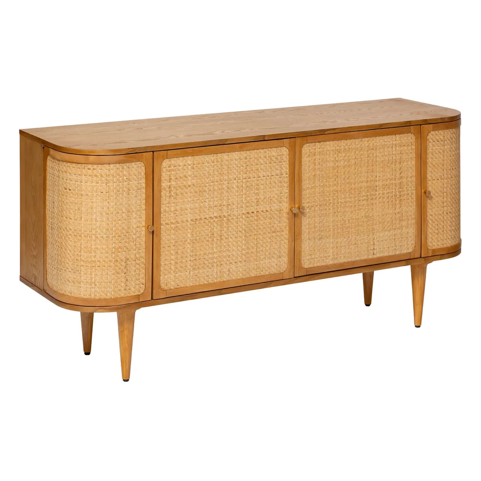 Credenza 150x75h cm in legno naturale con 4 ante in rattan - Arequipa