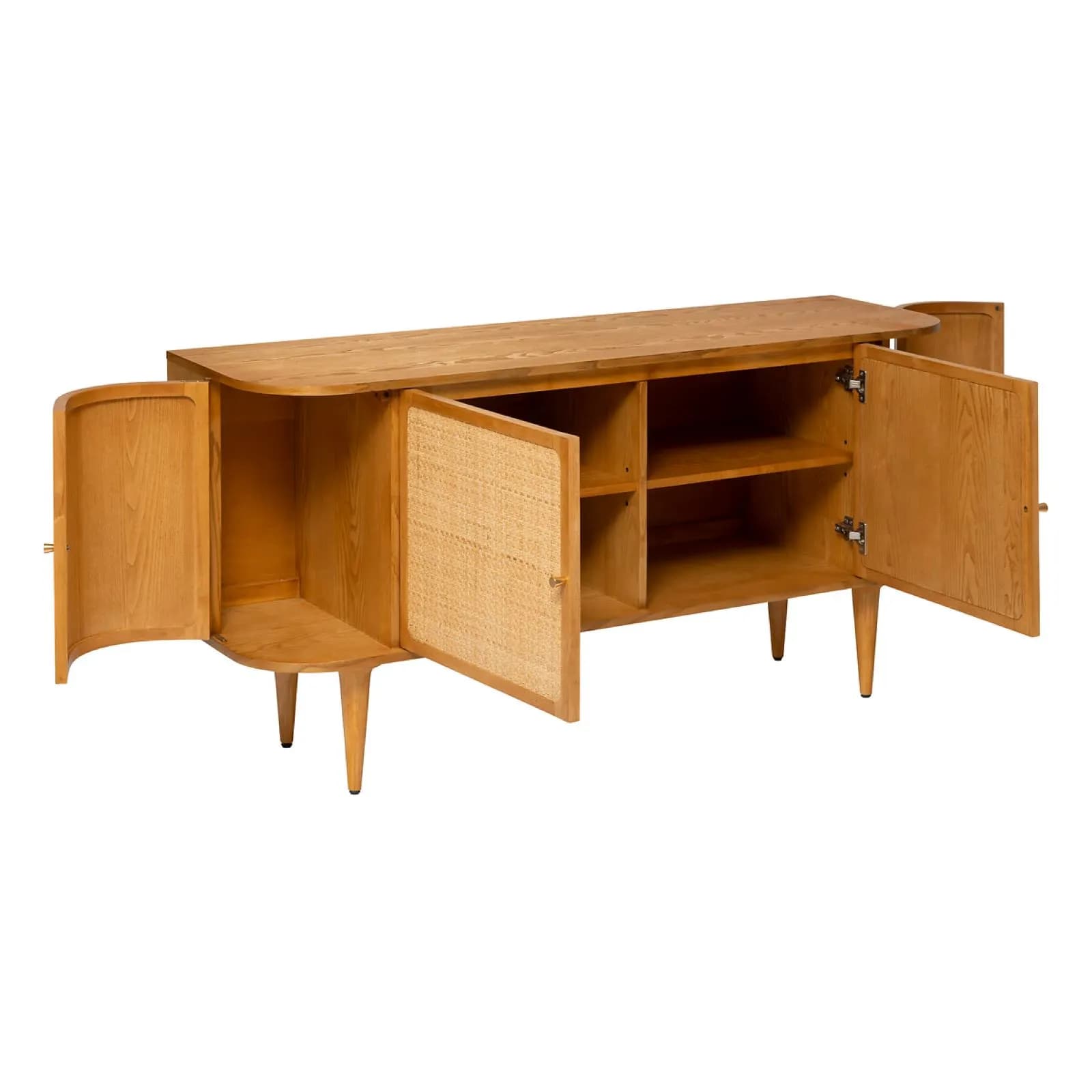 Credenza 150x75h cm in legno naturale con 4 ante in rattan - Arequipa