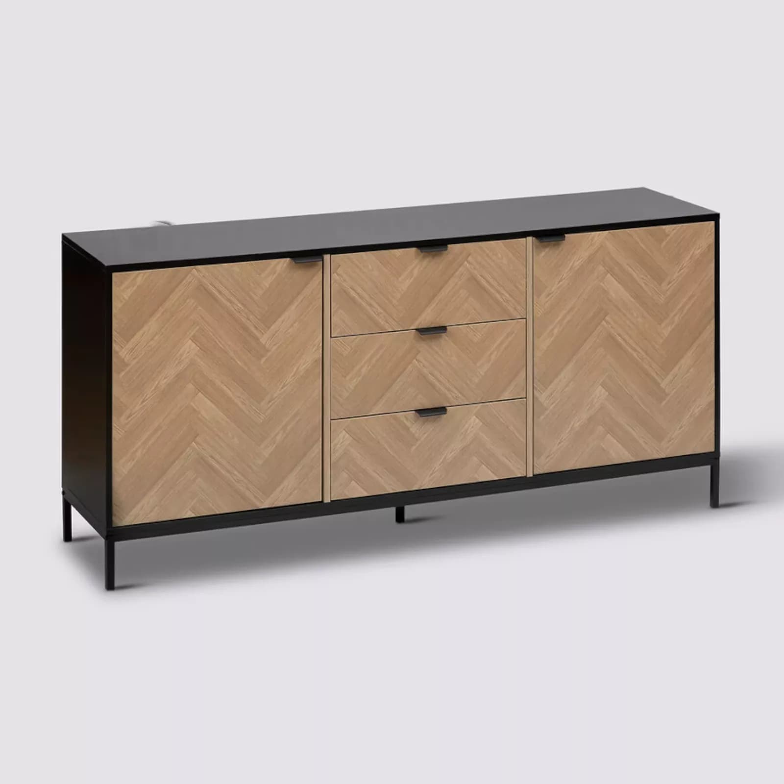 Credenza 160x40 cm nero con 2 ante e 3 cassetti effetto parquet - Blacky