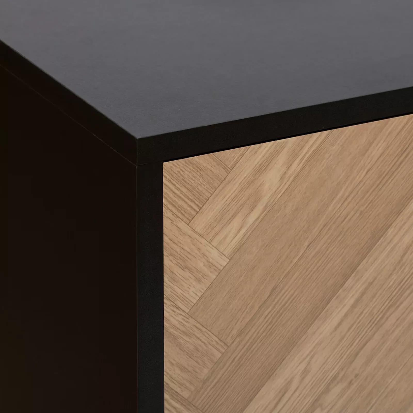 Credenza 160x40 cm nero con 2 ante e 3 cassetti effetto parquet - Blacky