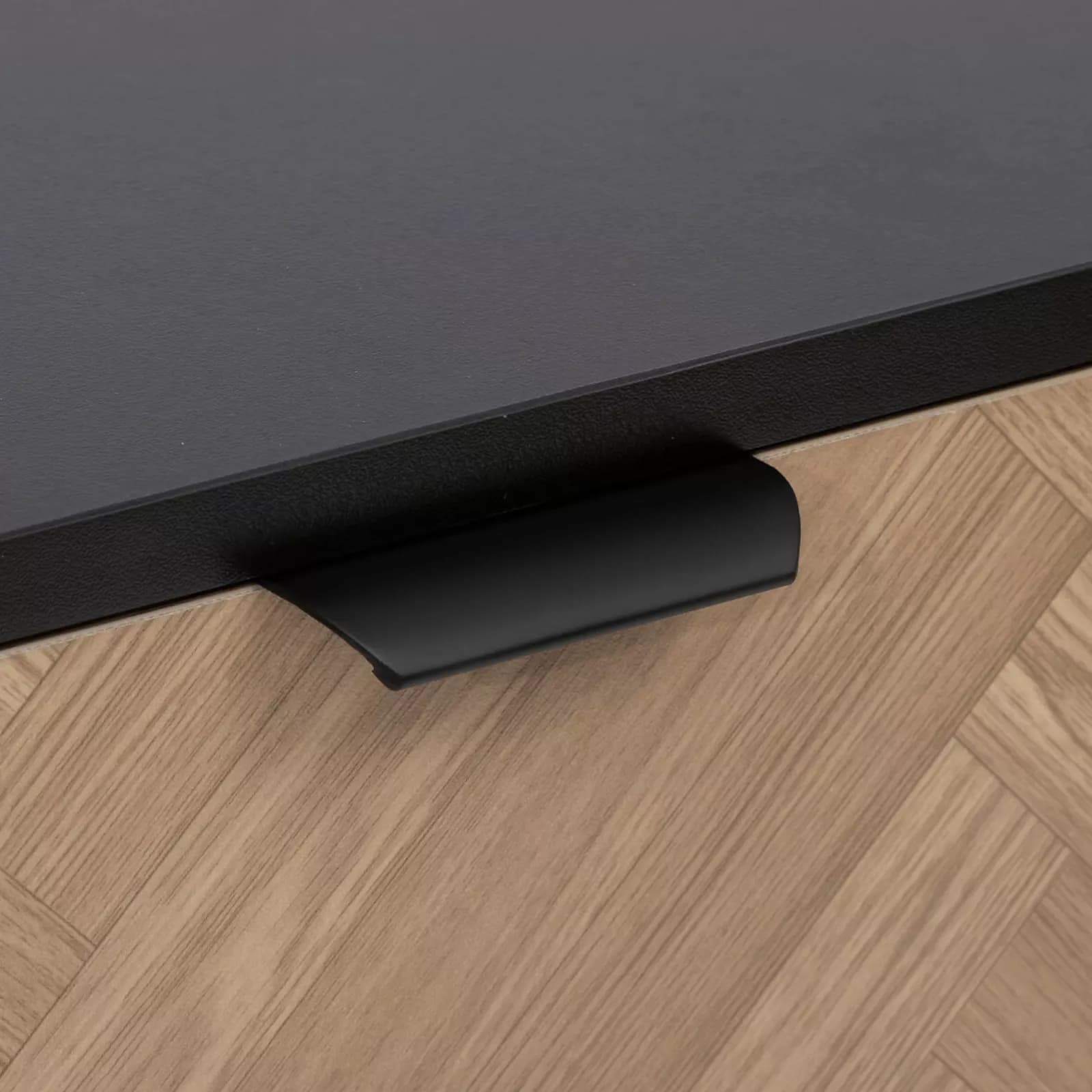 Credenza 160x40 cm nero con 2 ante e 3 cassetti effetto parquet - Blacky