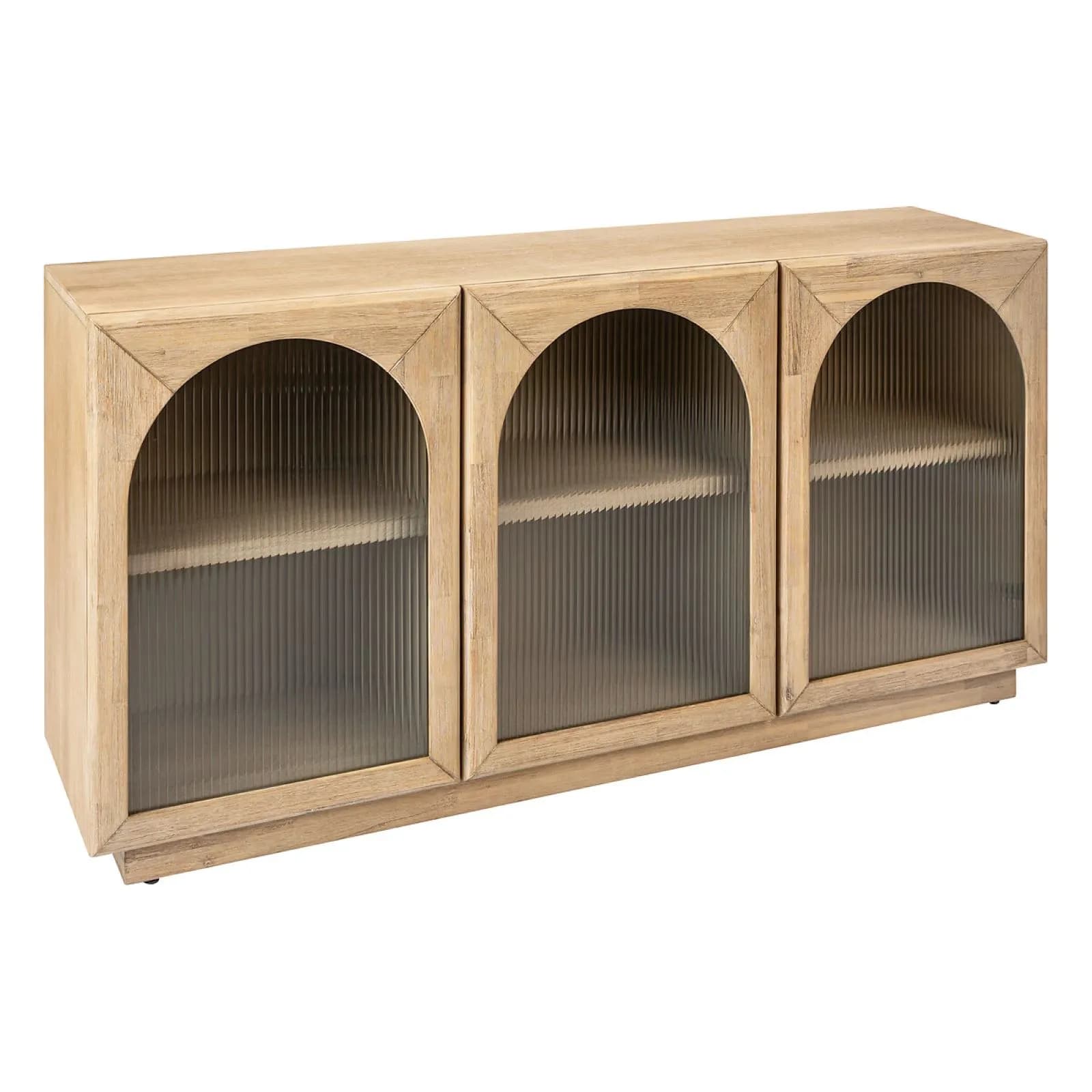 Credenza 160x80h cm in legno di acacia naturale con 3 ante in vetro cannettato - Visby