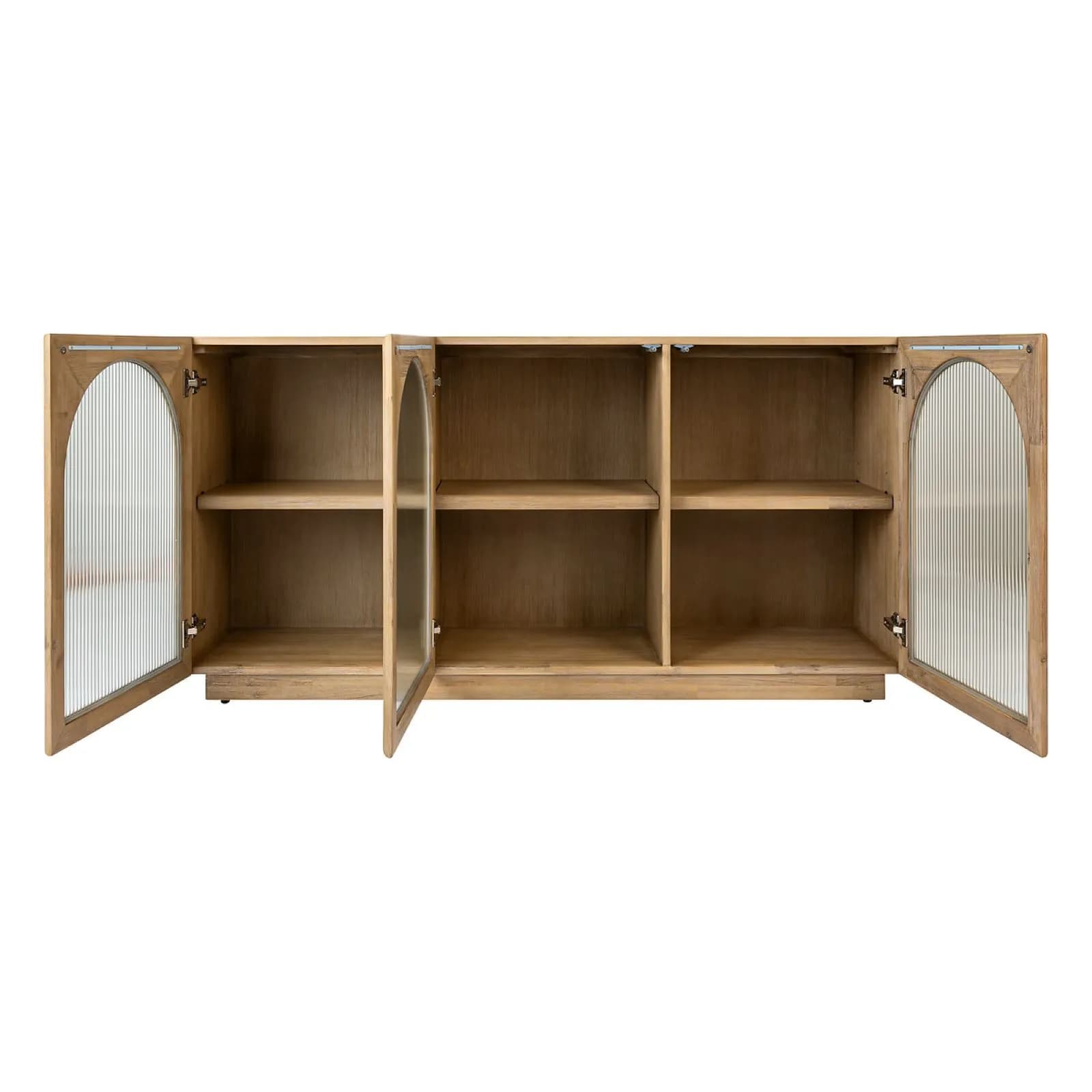 Credenza 160x80h cm in legno di acacia naturale con 3 ante in vetro cannettato - Visby