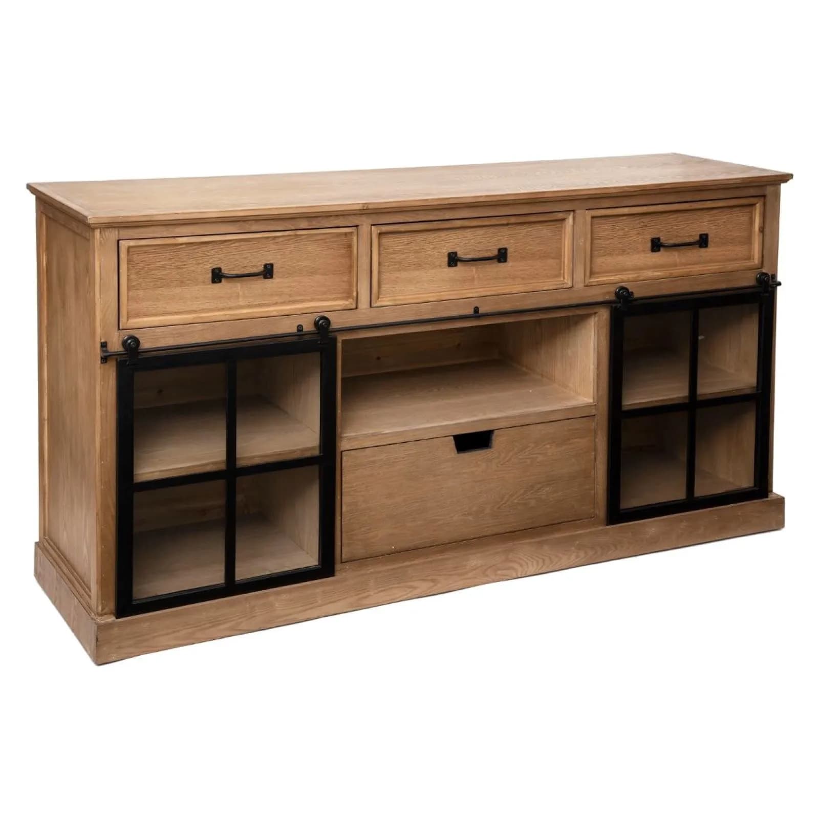 Credenza 160x85h cm in legno impiallacciato in abete e metallo con 2 ante e 4 cassetti - Zelanda