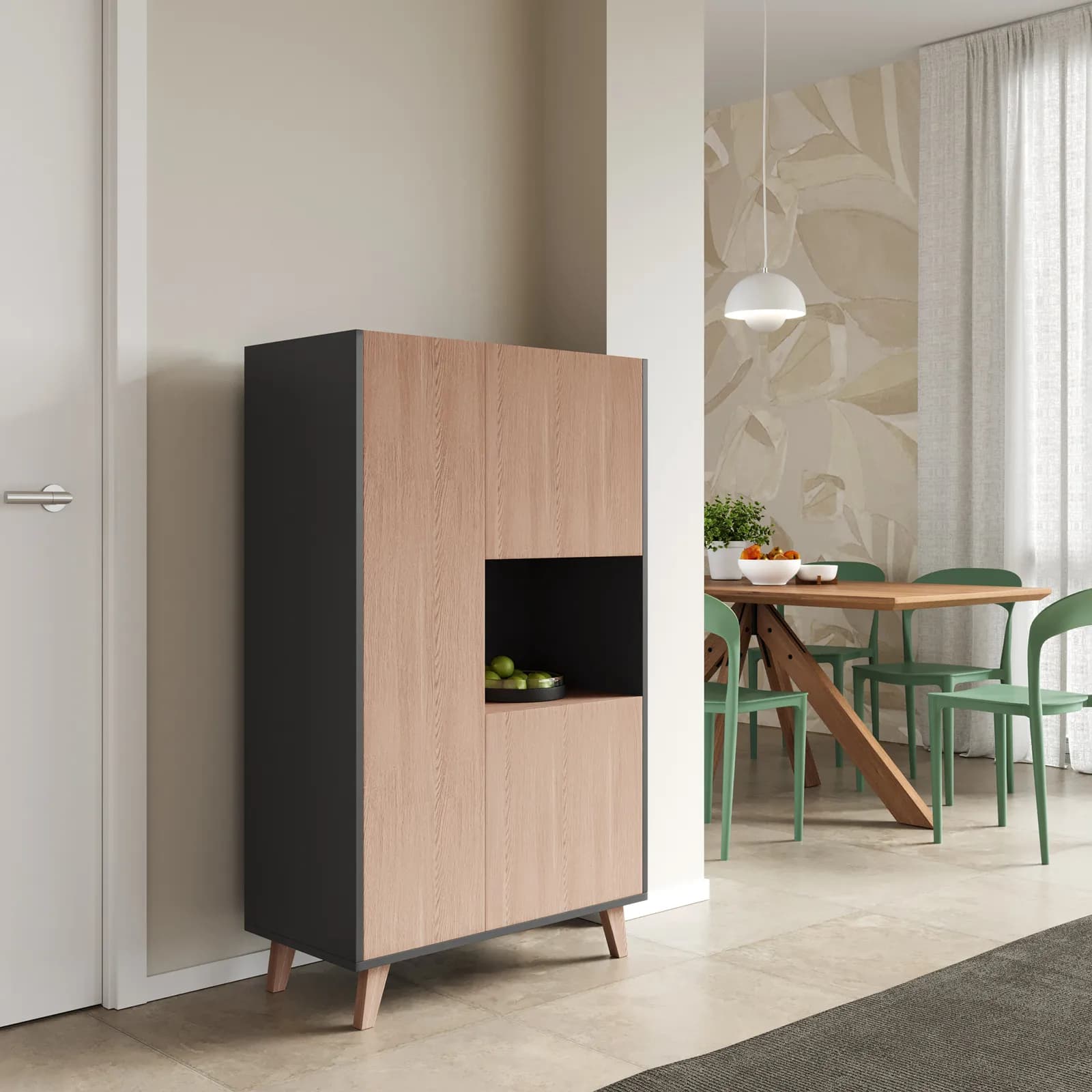 Credenza 80x135h cm antracite e frassino crisp con 3 ante - Eike