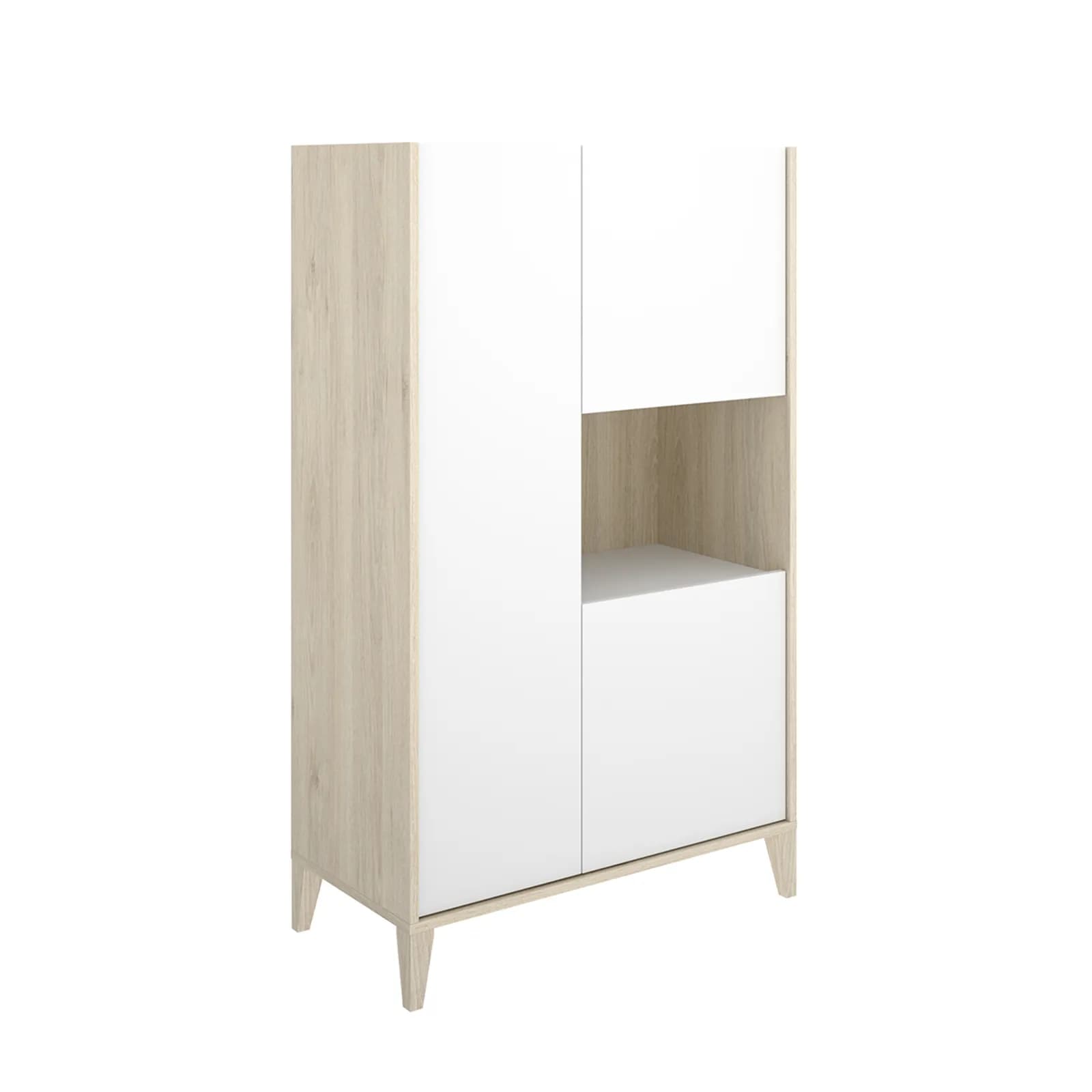 Credenza 80x136h cm con 3 ante e vano a giorno rovere naturale e bianco opaco - Brienne