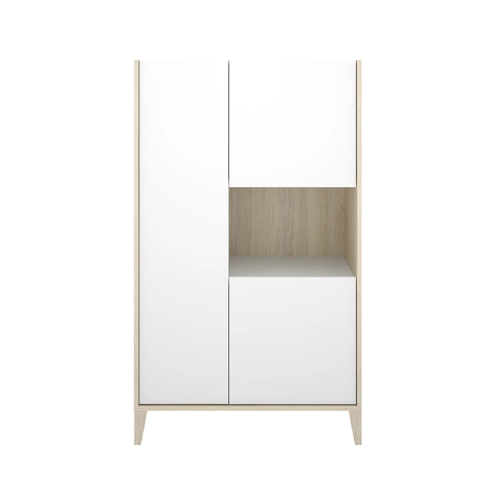Credenza 80x136h cm con 3 ante e vano a giorno rovere naturale e bianco opaco - Brienne