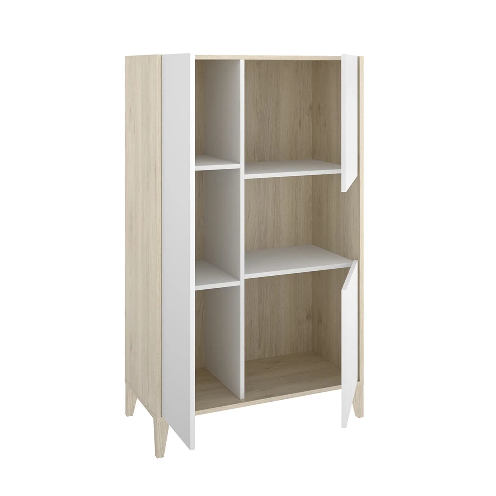 Credenza 80x136h cm con 3 ante e vano a giorno rovere naturale e bianco opaco - Brienne