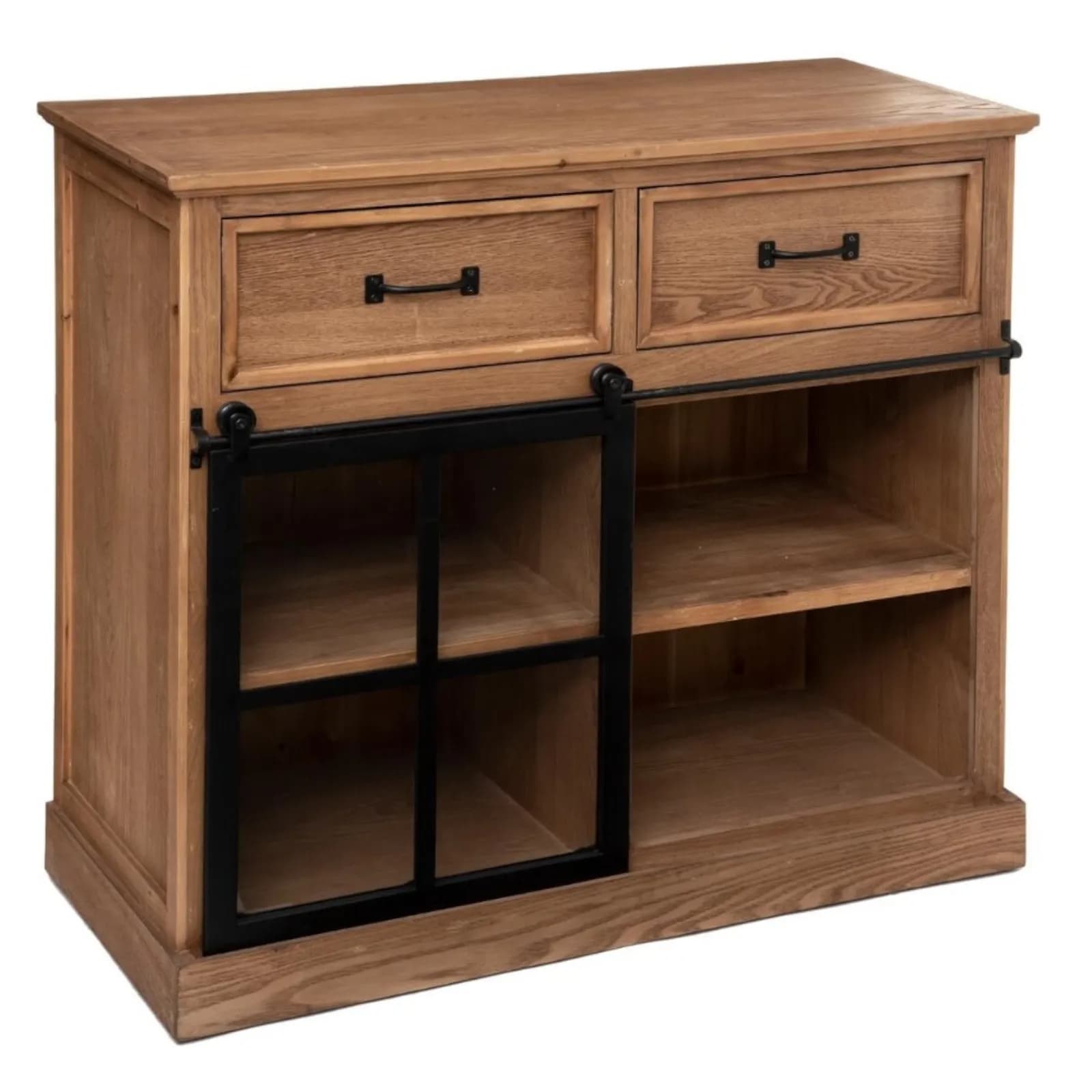 Credenza 94x85h cm in legno impiallacciato in abete e metallo con 1 anta e 2 cassetti - Zelanda