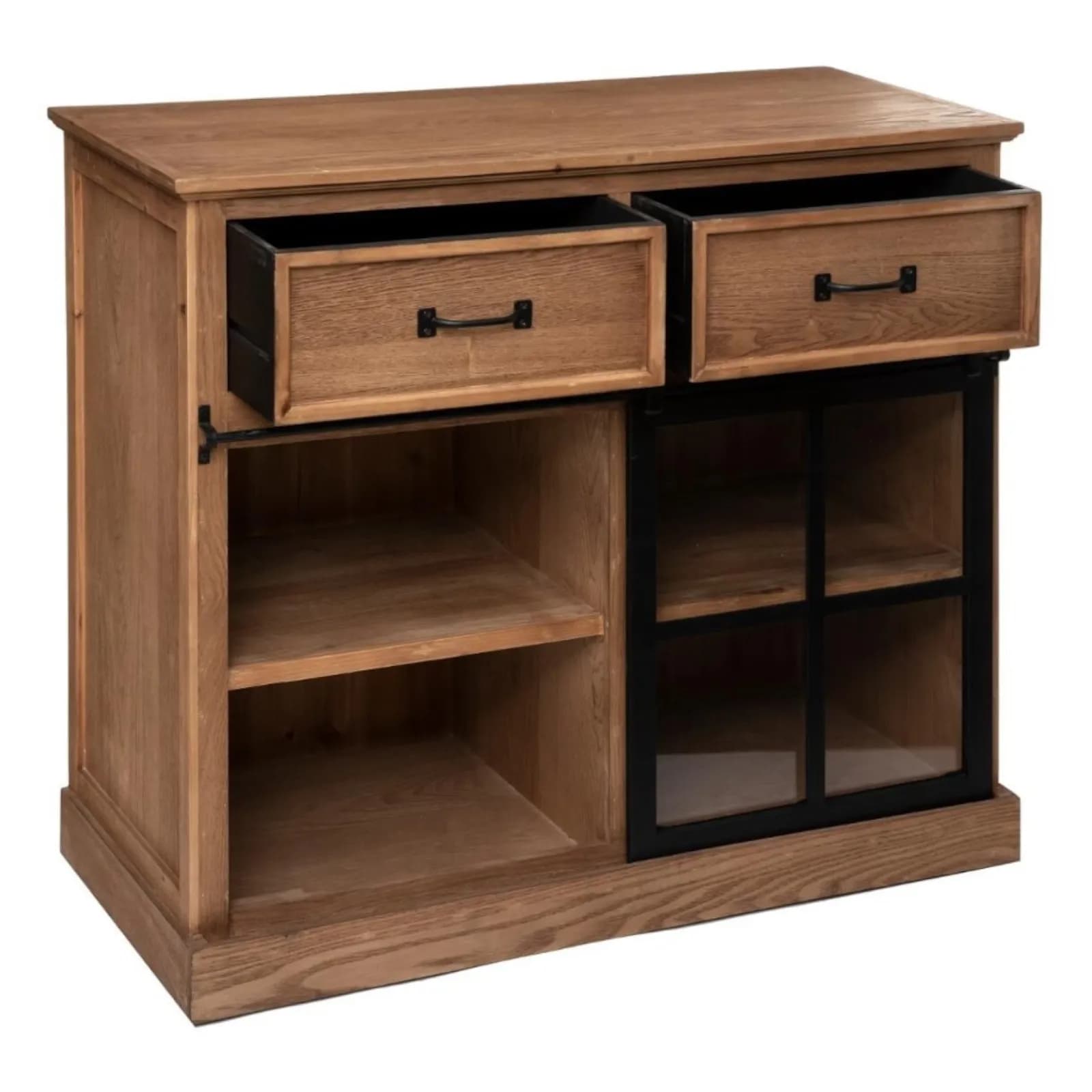 Credenza 94x85h cm in legno impiallacciato in abete e metallo con 1 anta e 2 cassetti - Zelanda