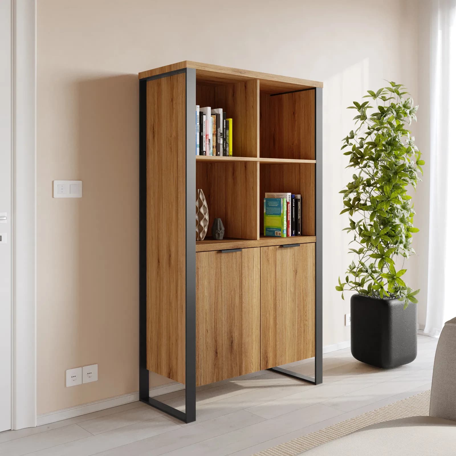 Libreria 90x160h cm in legno rovere western - Belvedere