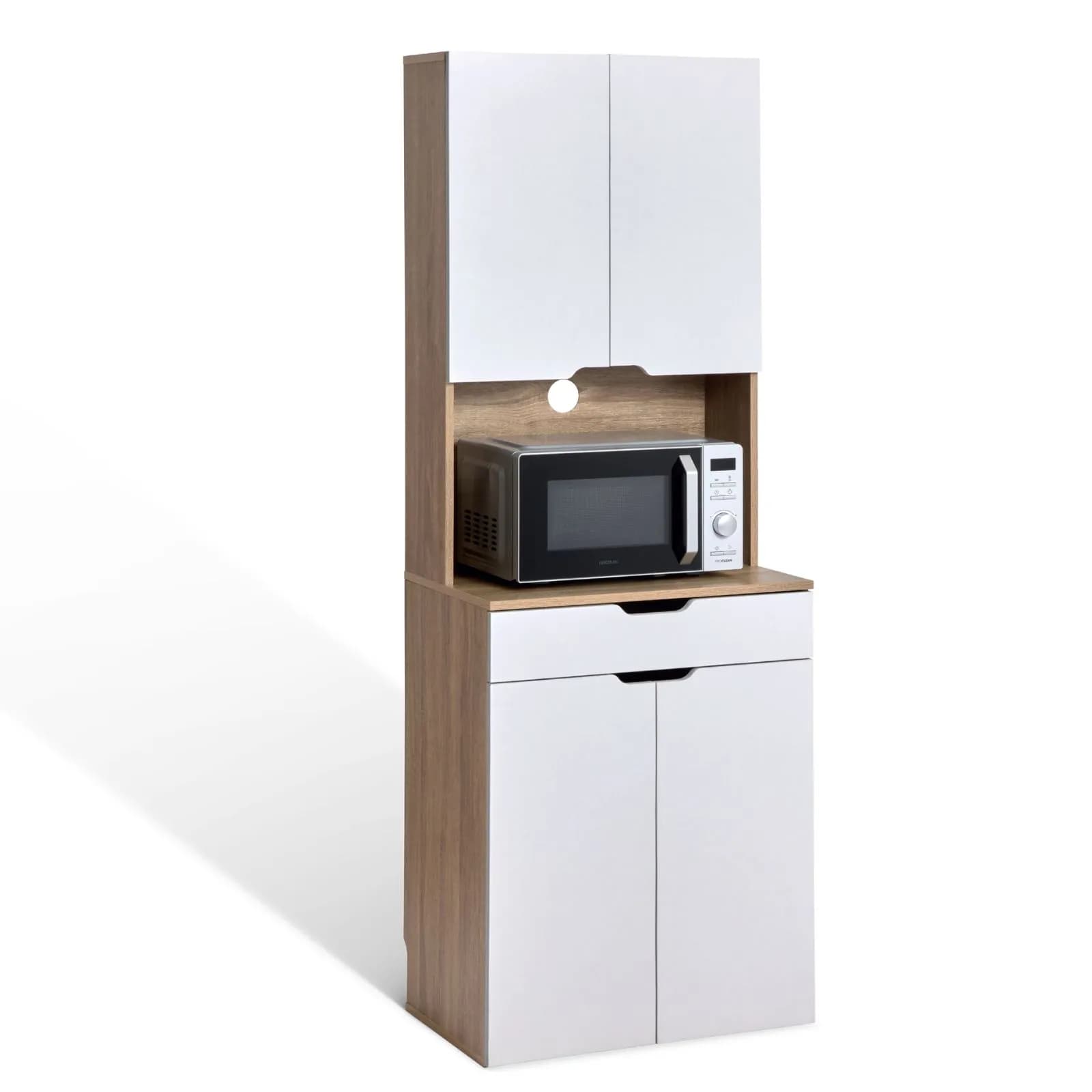 Credenza alta 60x170h cm bianco ed effetto rovere con 4 ante e 1 cassetto - Jarek