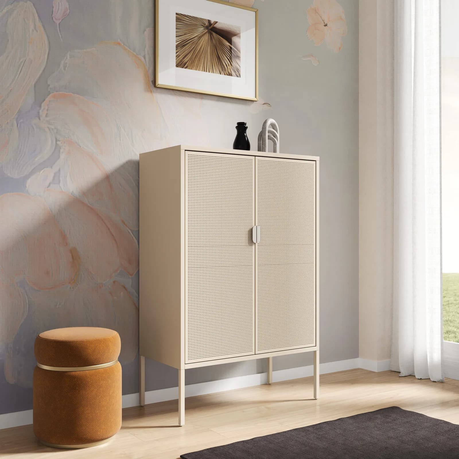 Credenza 80x120h cm in acciaio verniciato crema con 2 ante traforate - Eclipse