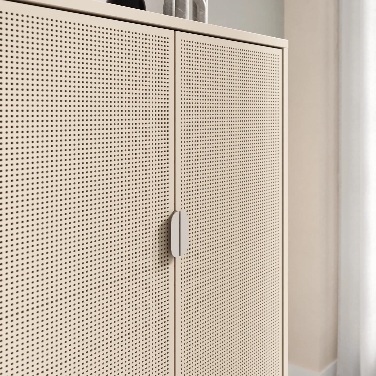 Credenza 80x120h cm in acciaio verniciato crema con 2 ante traforate - Eclipse