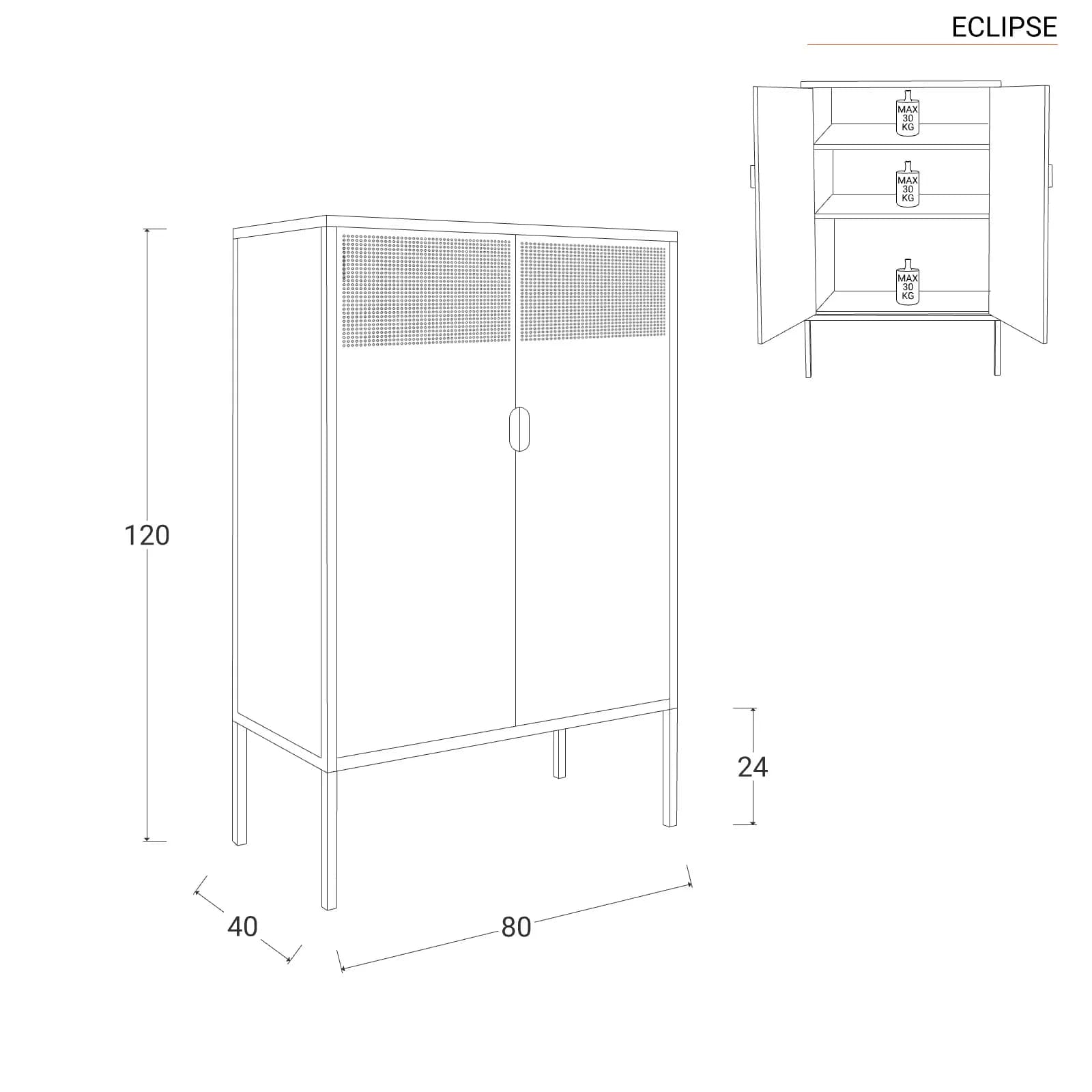 Credenza 80x120h cm in acciaio verniciato crema con 2 ante semiforate - Eclipse