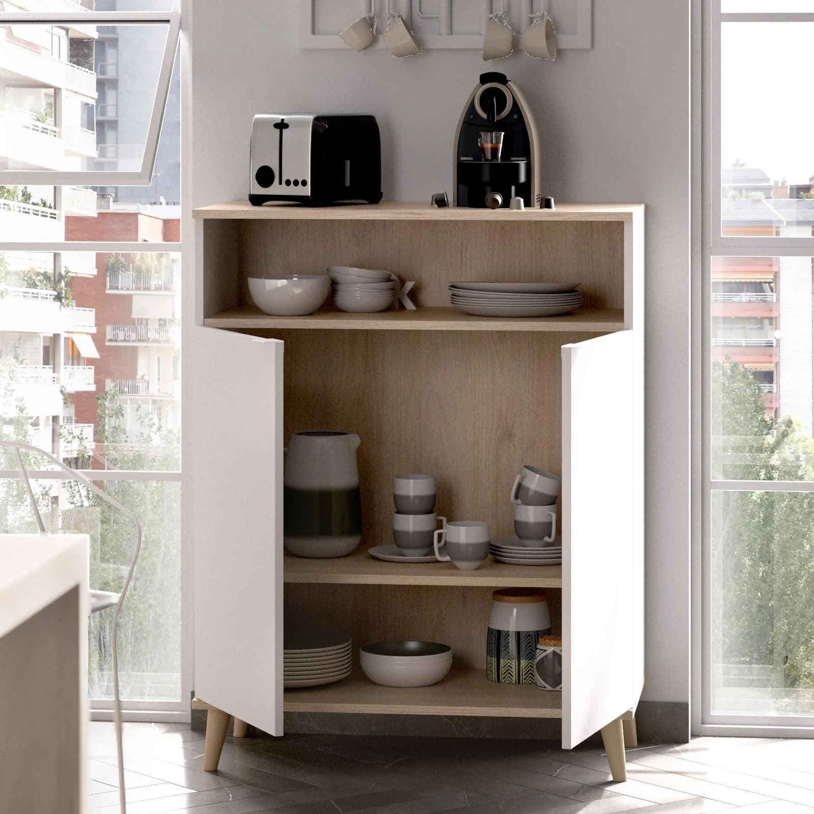 Credenza multiuso 80x102 h cm in legno bianco e naturale - Syrio