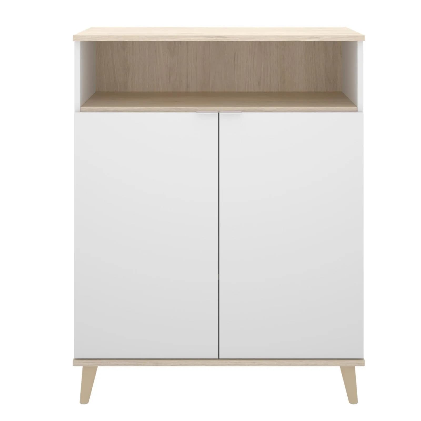 Credenza multiuso 80x102 h cm in legno bianco e naturale - Syrio