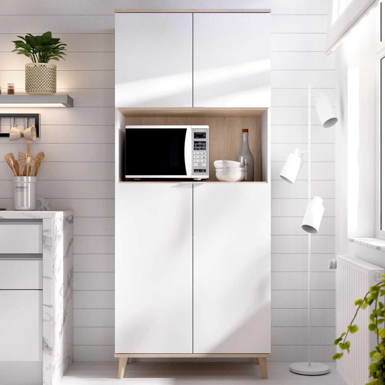 Credenza multiuso 80x189h cm in legno naturale e bianco - Syrio